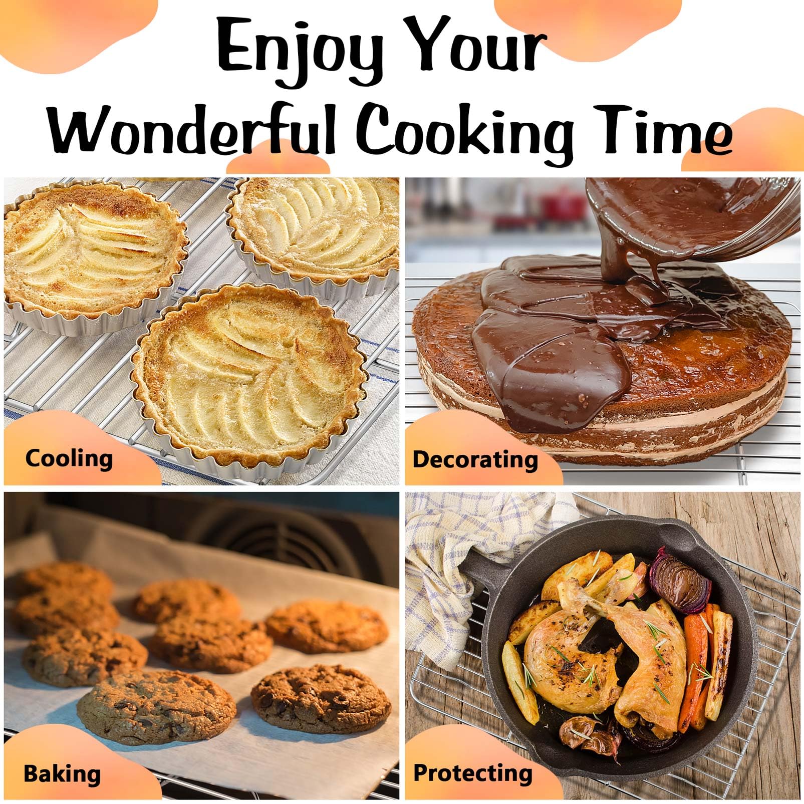 P&P CHEF Cooling Rack Set for Baking Cooking Roasting Oven Use, 4-Piece Stainless Steel Grill Racks, Fit Various Size Cookie Sheets - Oven & Dishwasher Safe