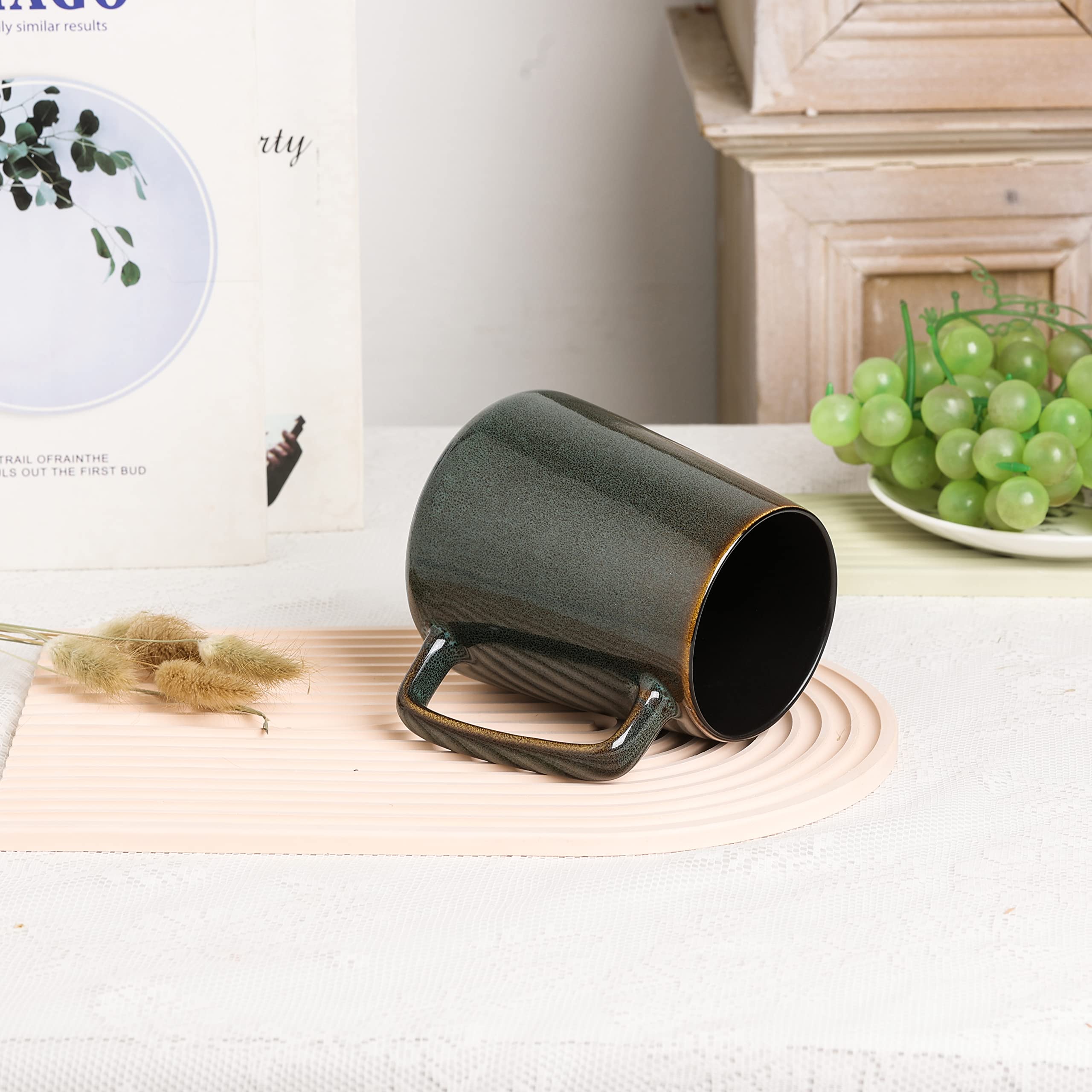 Large Ceramics Coffee Mugs,24 OZ,Large Handle Design,Extra Large Tea and Coffee Cup for Office and Home，Microwave and Dishwasher Safe(Color:24 oz Green).