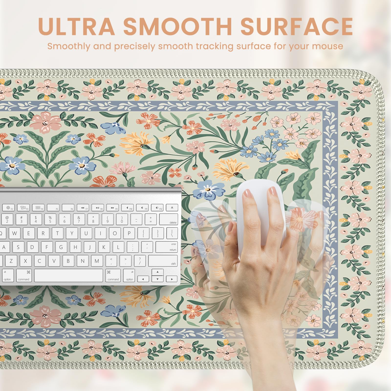 iCasso XXL Large Desk Mat for Desktop - Black Anti-Slip Mouse Pad With Stitched Edges, Keyboard Pad for Computer (Green)