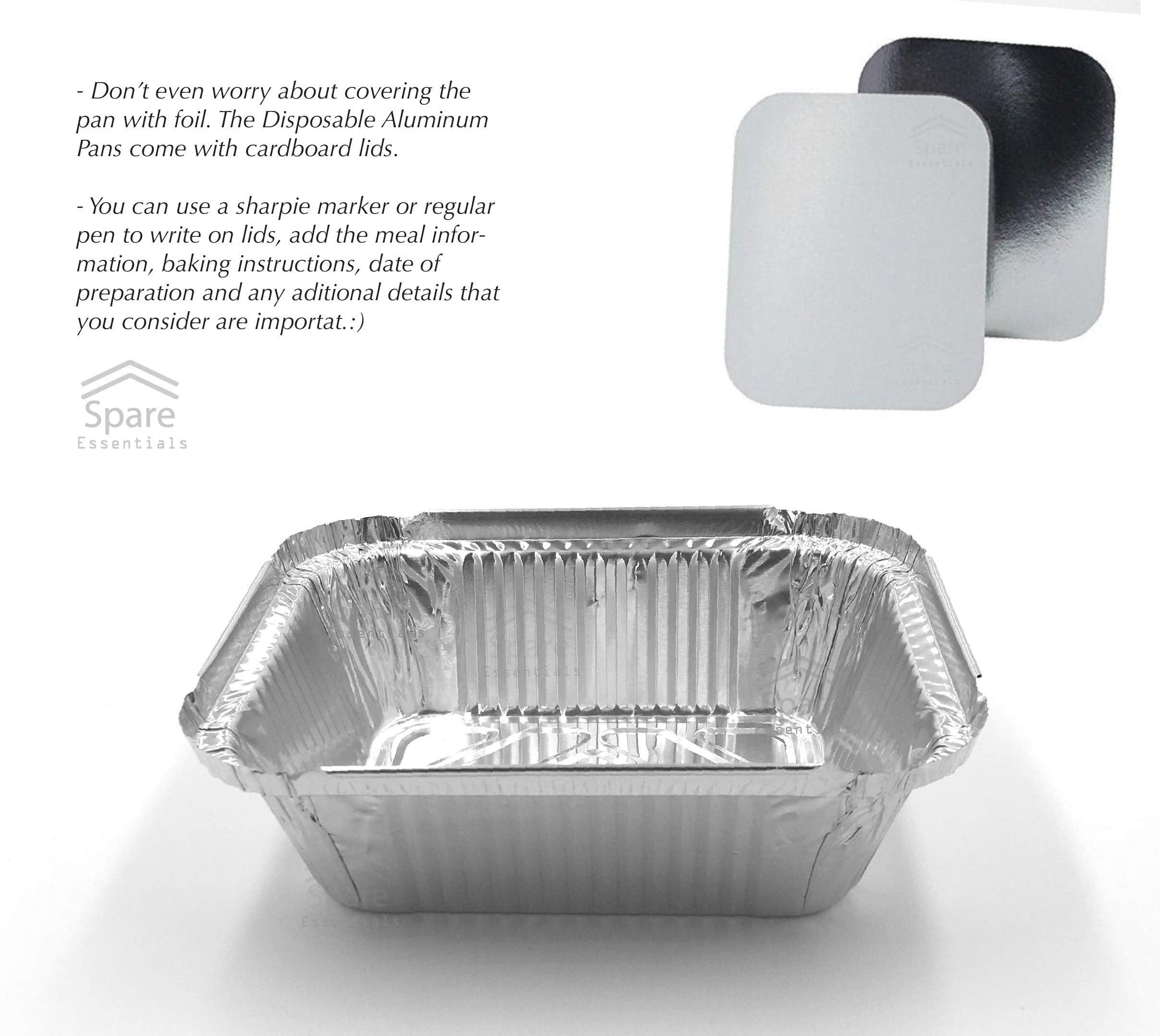 55 PACK - Aluminum Foil Pan Containers with Lids Take Out Pans Food Containers Disposable Easy Pack From Spare – 1Lb Capacity 5.5" x 4.5" x 1.9" – SMALL Size