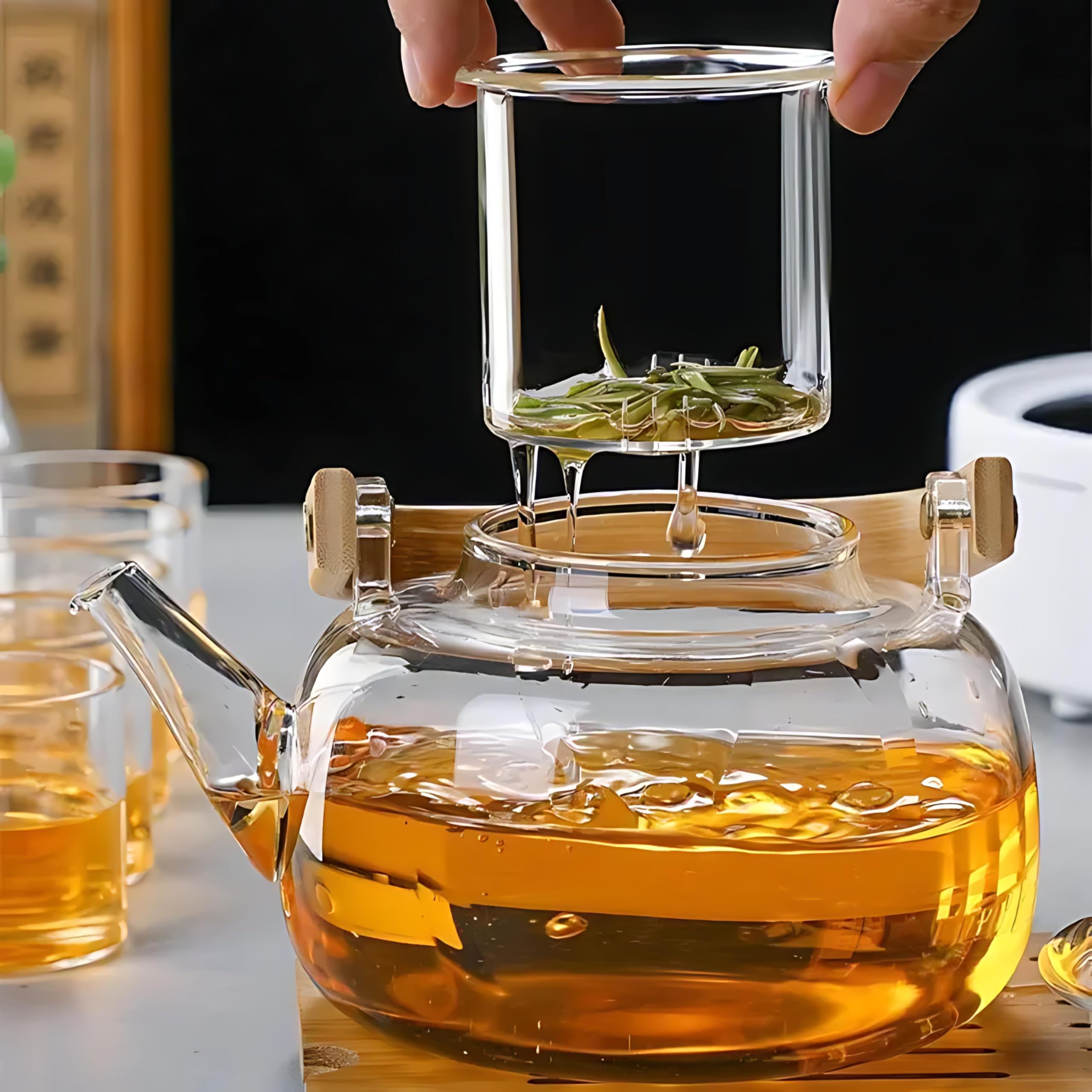 Cuisiland Elegant 1000ml Borosilicate Glass Teapot with Removable Glass Filter and Bamboo Handle (GTP1000C)