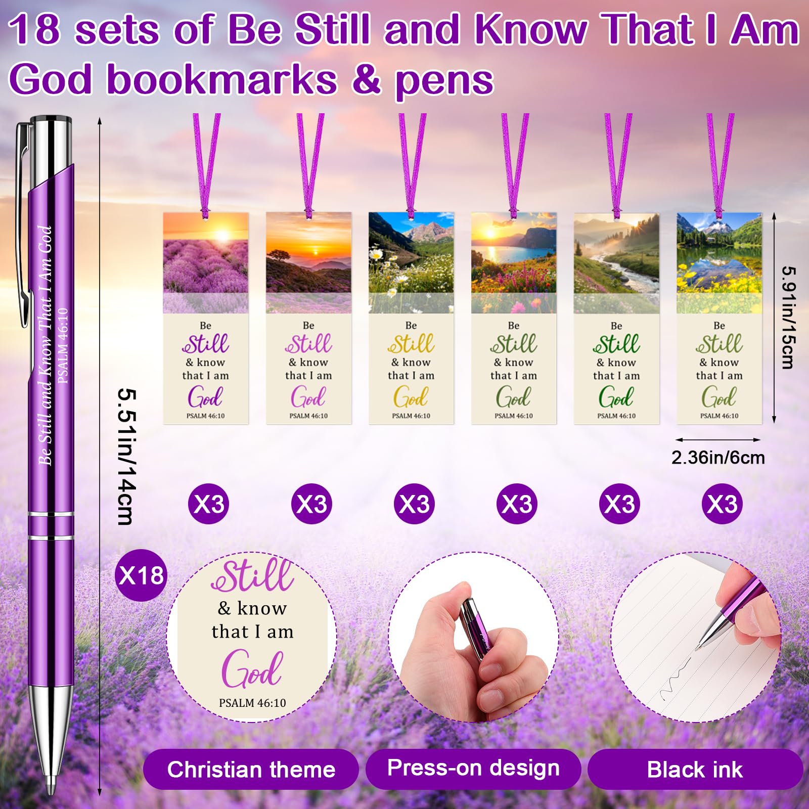 18 Sets Be Still and Know That I Am God Bookmark with Ballpoint Pen-Psalm 46: 10 Bookmarks, Christian Ballpoint, Verse Bookmark Inspirational Religious Gifts for Church Sunday School Party Supplies