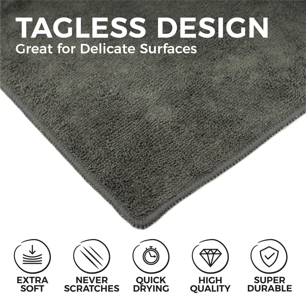 The Rag Company - All-Purpose Microfiber Terry Cleaning Towels - Commercial Grade, Highly Absorbent, Lint-Free, Streak-Free, Kitchens, Bathrooms, Offices, 300gsm, 16in x 16in, Grey (12-Pack)