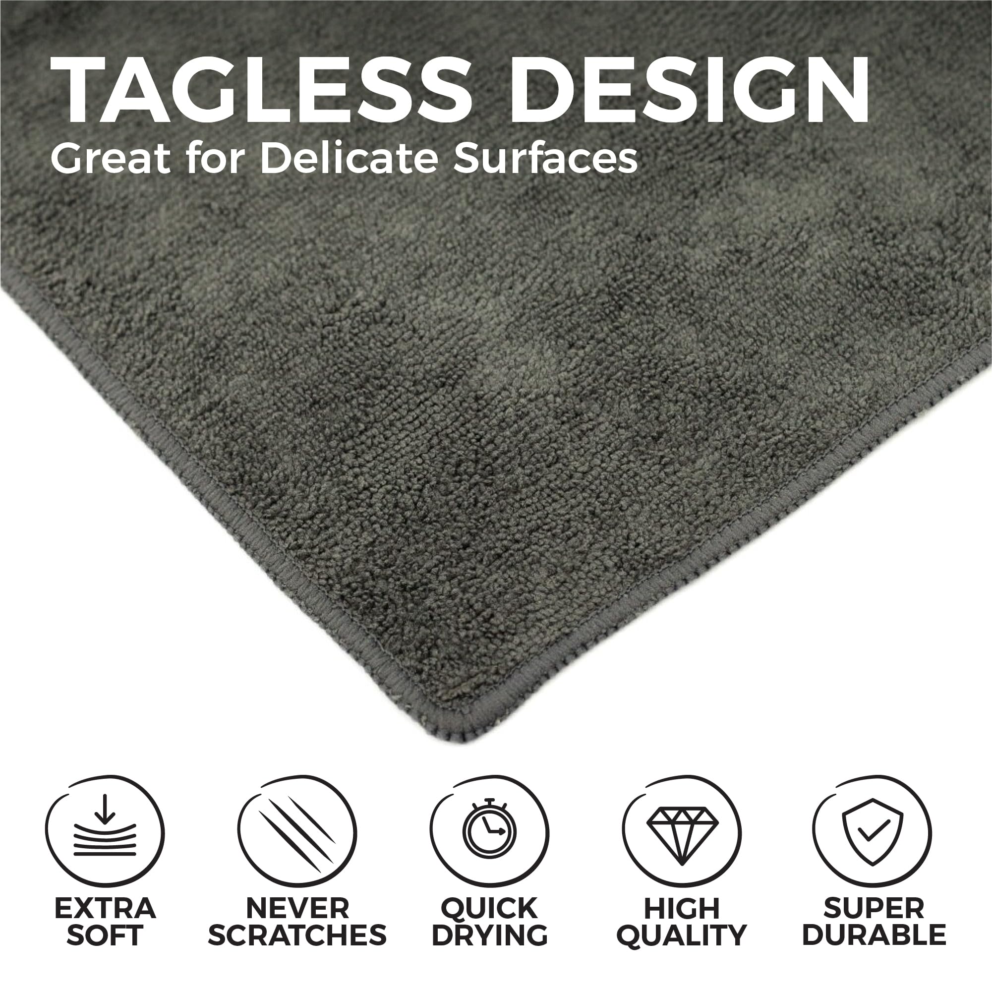 The Rag Company - All-Purpose Microfiber Terry Cleaning Towels - Commercial Grade, Highly Absorbent, Lint-Free, Streak-Free, Kitchens, Bathrooms, Offices, 300gsm, 16in x 16in, Grey (12-Pack)