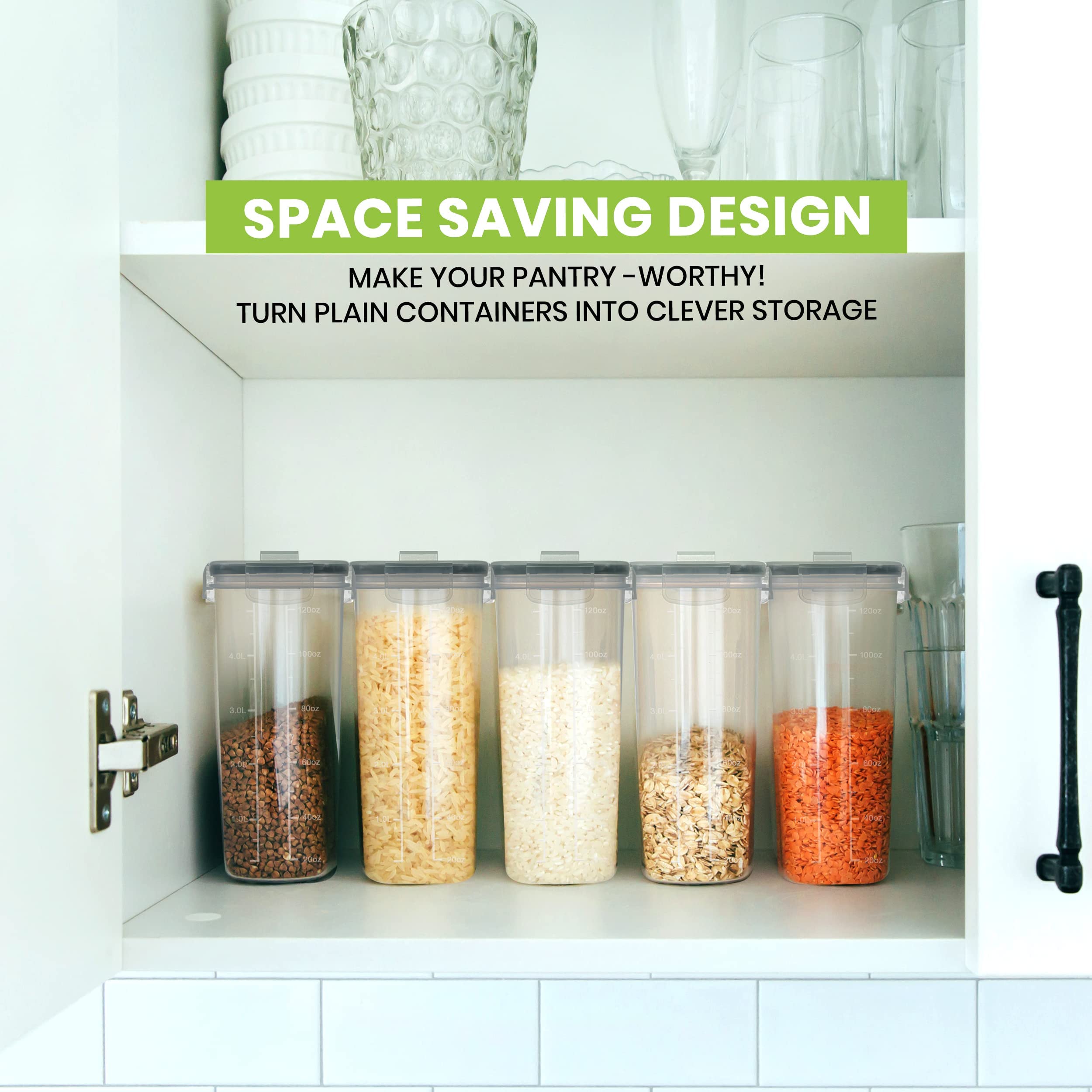 KICHLY Pack of 4 Cereal Containers Storage - Cereal Dispenser & Food Storage Containers for Pantry Organization and Storage -Food Dispensers for Kitchen Counter and Cookie Jars
