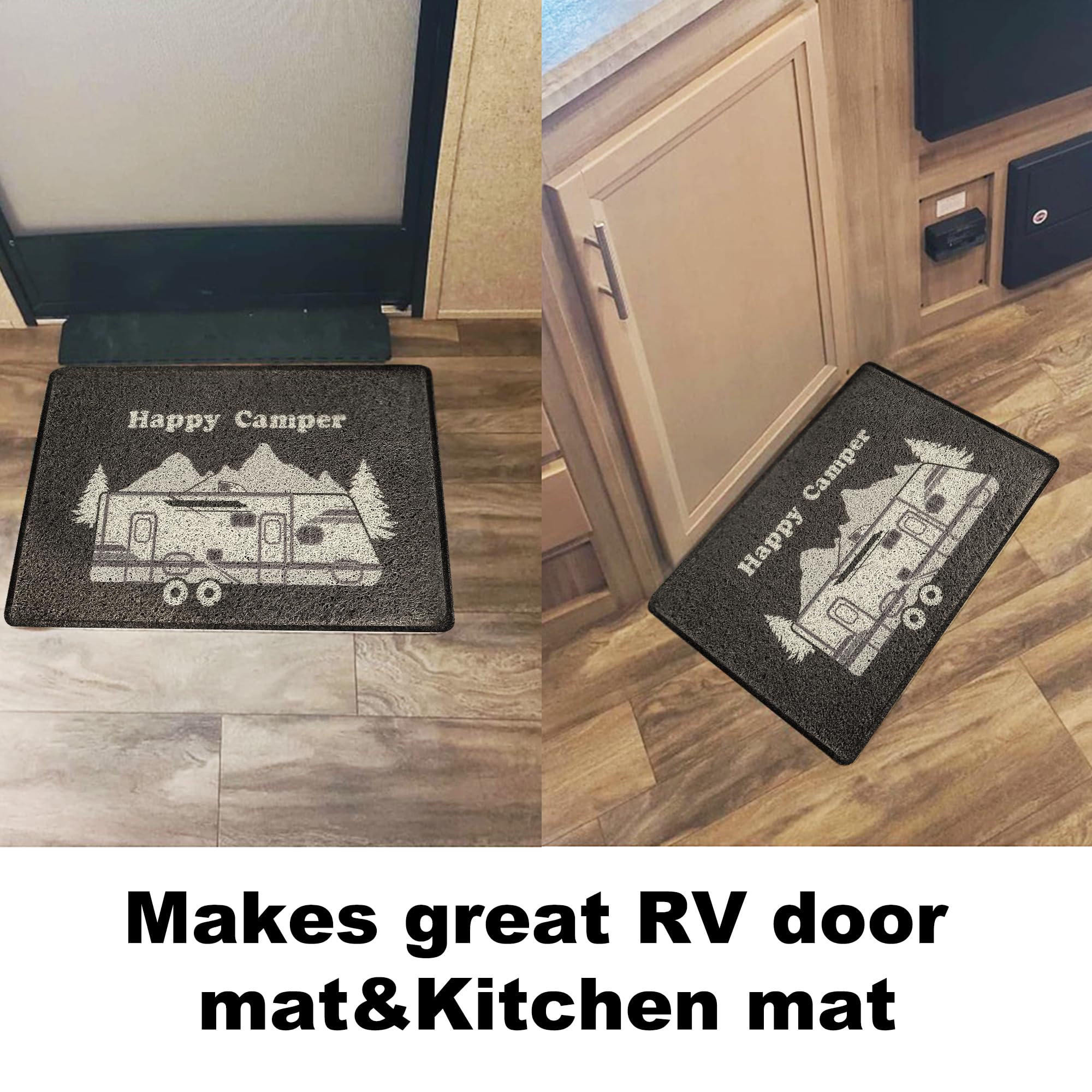 Aucuda Happy Camper RV Door Mat for Indoor Outside Entrance, Camper Entrway Rugs Welcome Mat for Front Door,RV, 24"x16" Non-Slip Front Door Mat for Summer, Camping Door Mat Traps Dirt&Liquid, Grey Car