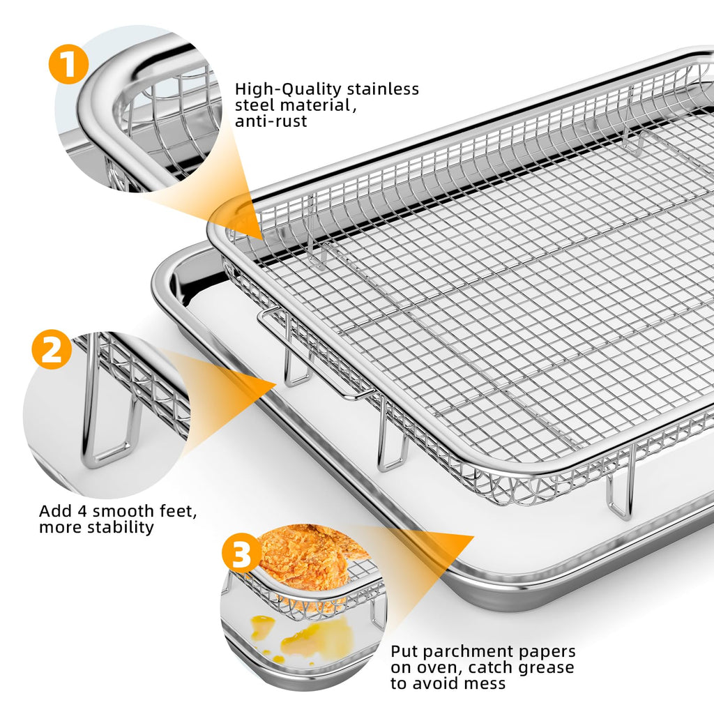 Air Fryer Basket, Large Size 15.6“ x 11.6“ Air Fryer Tray with 30 PCS Parchment Paper for Oven, YEPATER Stainless Steel Air Fryer Pan with Crisper Tray for Baking Fries,Bacon,Chicken