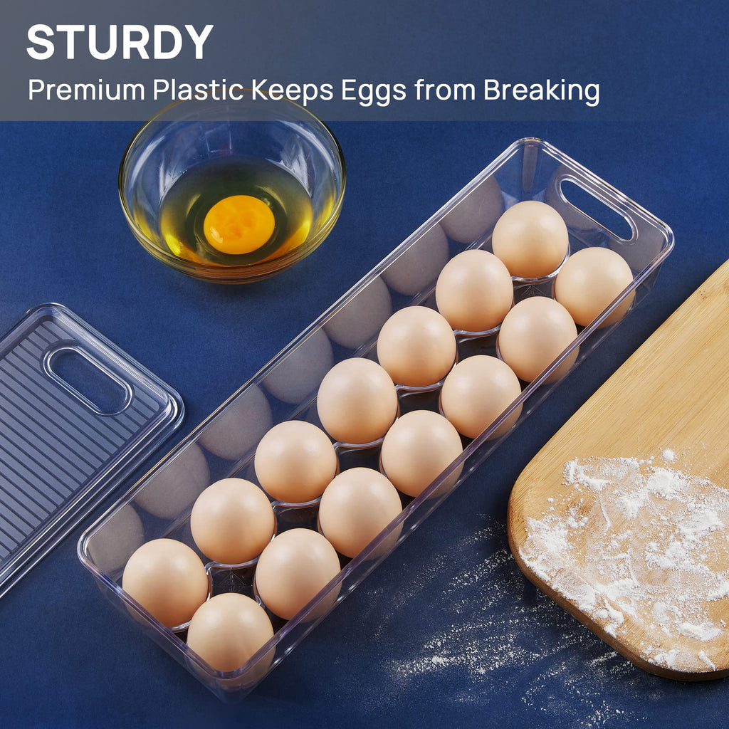 Vtopmart 2 Pack Egg Holder for Fridge, 14 Eggs Stackable Plastic Egg Tray with Lids, Egg Storage Container for Fridge(14 Eggs/2 PCS)
