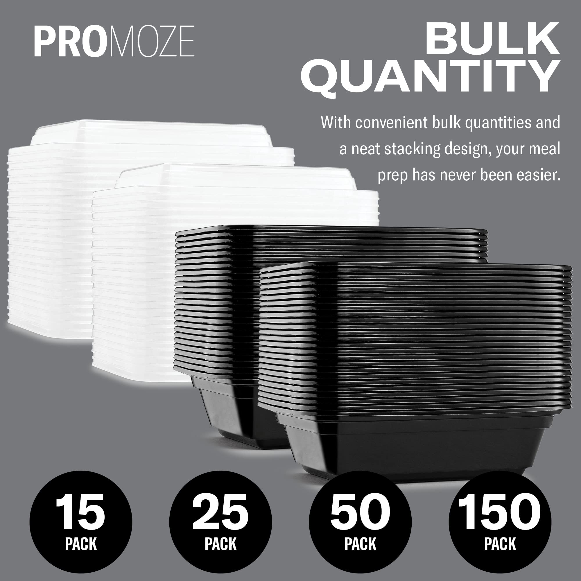 50-Pack Reusable Meal Prep Containers Microwave Safe Food Storage Containers with Lids, 12 OZ - 1 Compartment Take Out Disposable Plastic Bento Lunch Box To Go, BPA Free - Dishwasher & Freezer Safe