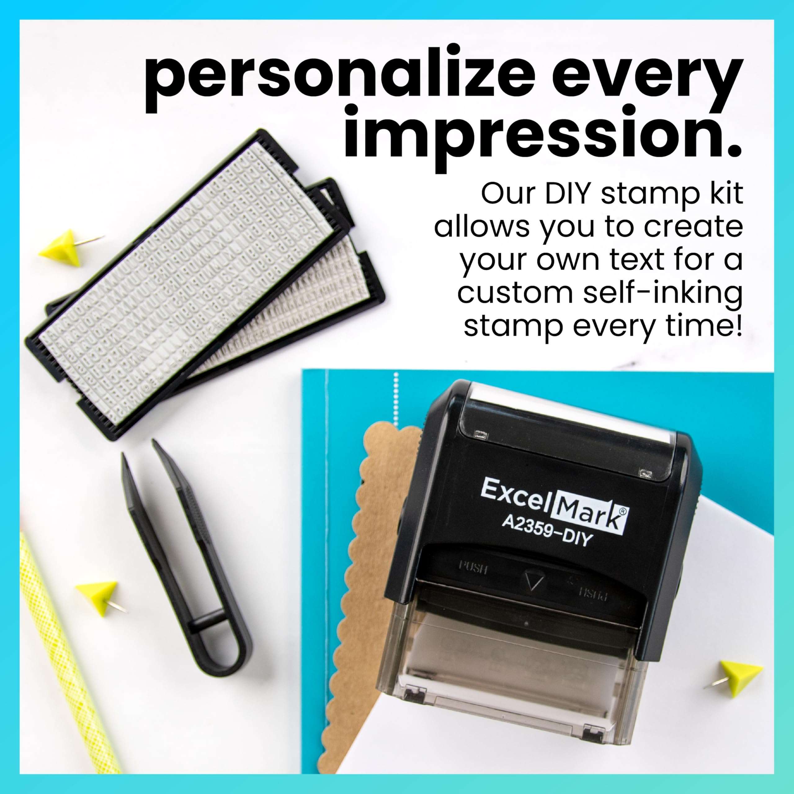 ExcelMark Self-Inking Do It Yourself Stamp Kit - A2359-DIY - Black Ink