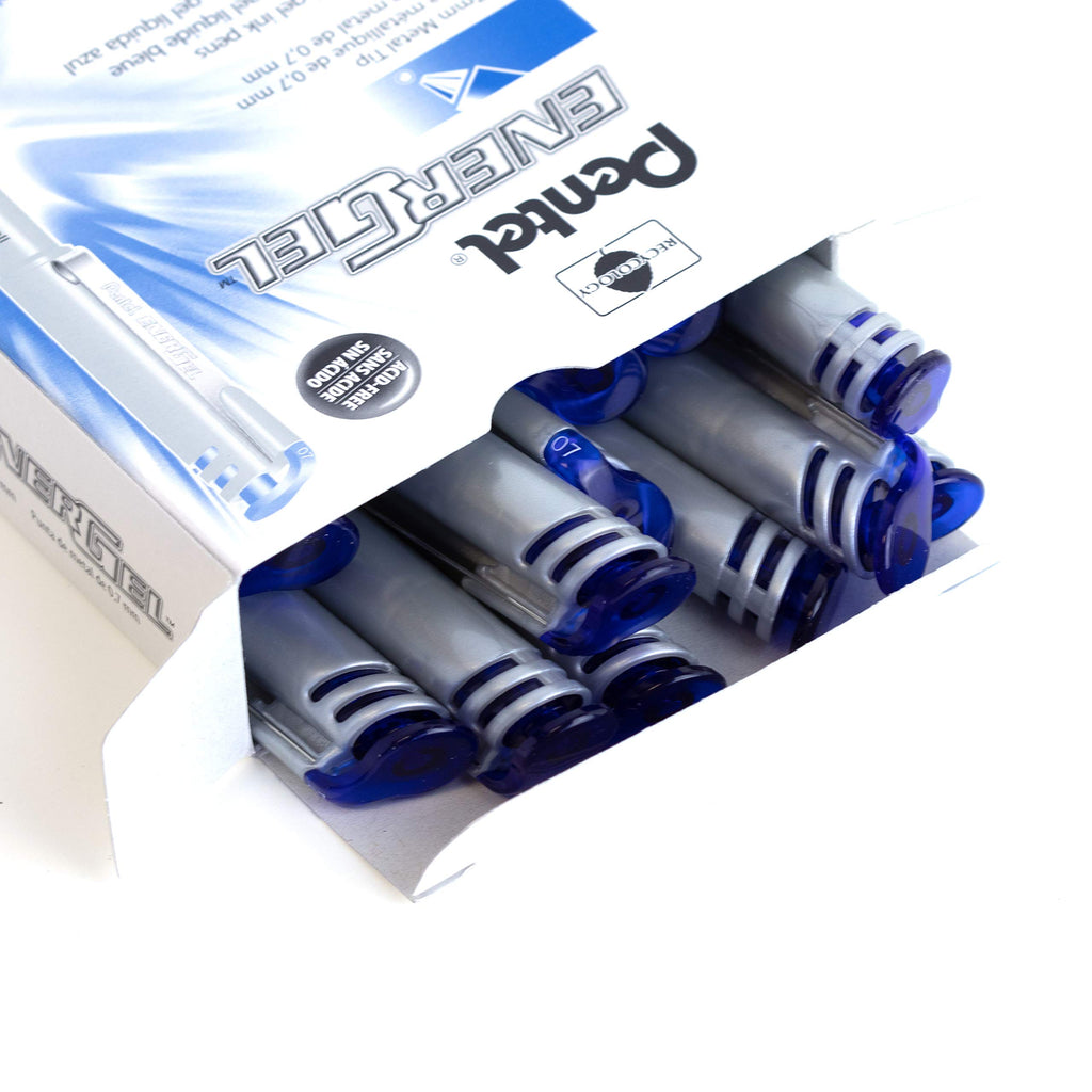 Pentel EnerGel Liquid Gel Rollerball Pen with Cap to Protect Pockets, Everyday Use, Office Supplies, School Supplies, 0.7mm Medium Point, Blue Ink, BL17-C, Box of 12