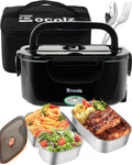 Electric Lunch Box Food Heater - 100W Fast Heating Lunch Box 12V/24V/110-230V Warming Lunchbox, Dual 1.5L Containers, Portable Food Warmer for Car/Truck/Travel, with Spork & Insulated Carry Bag