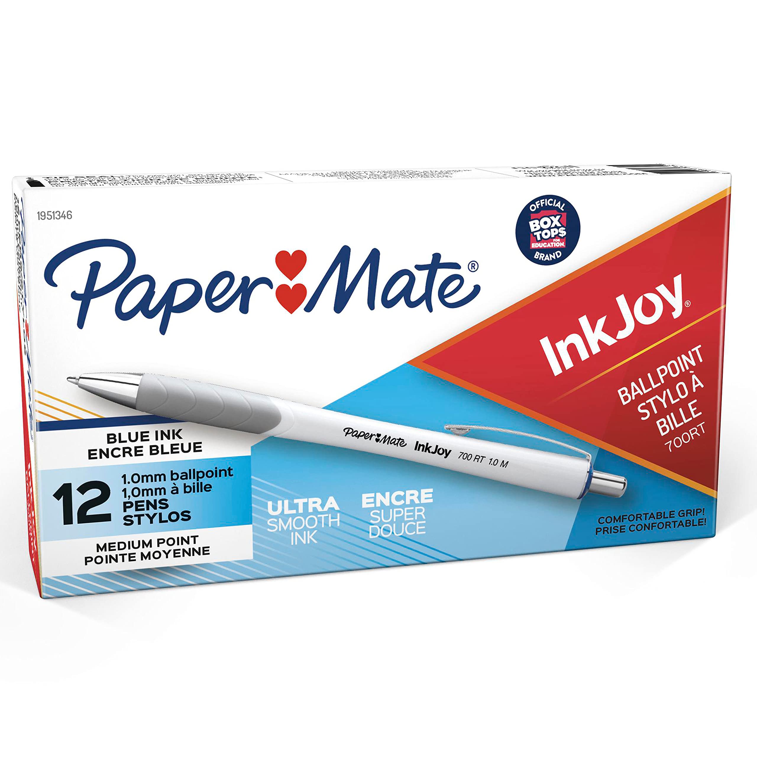 Paper Mate InkJoy 700RT Retractable Ballpoint Pens, Medium Point, White Barrel, Blue Ink, Box of 12 (1951346)