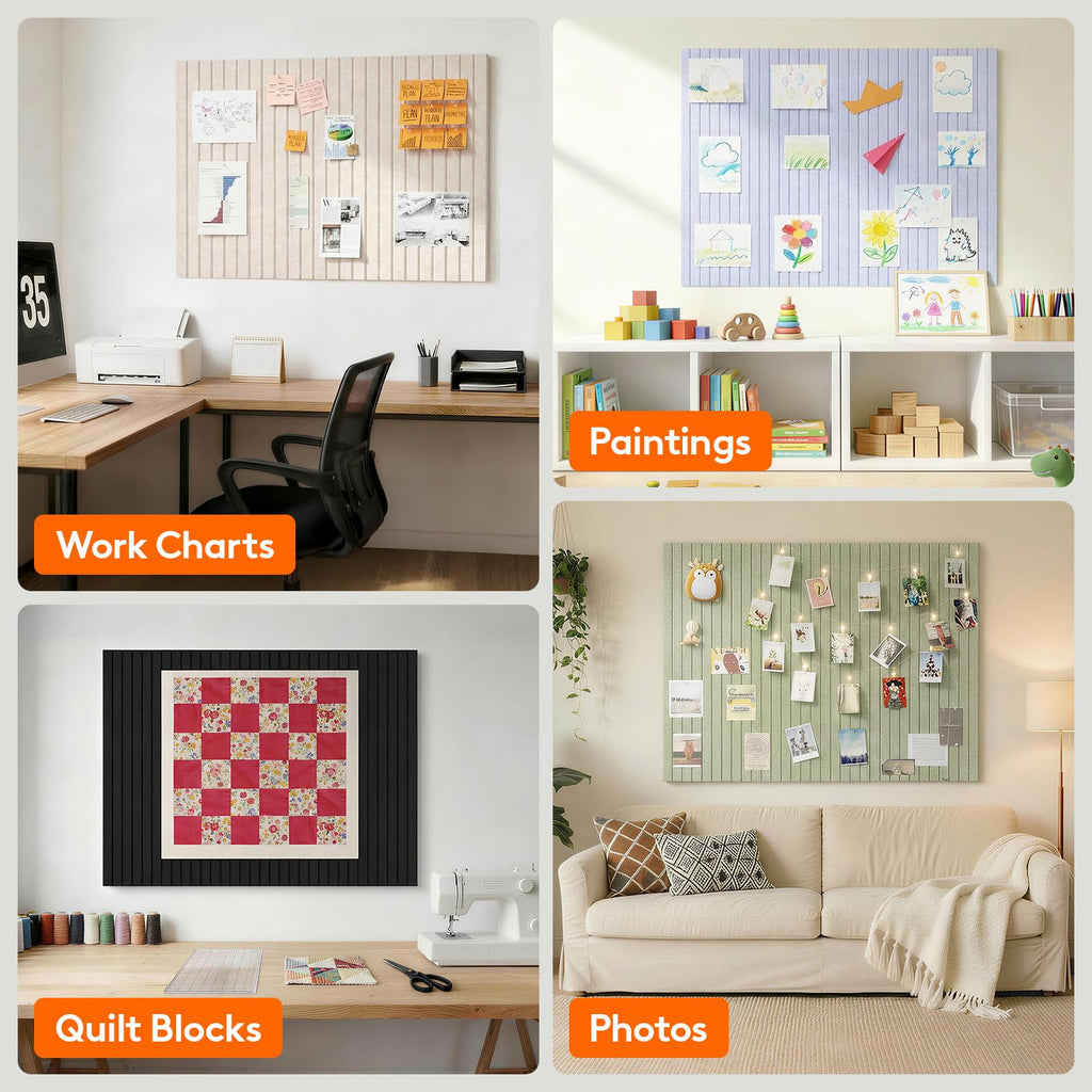 Lifewit 36"x 24" Felt Bulletin Board with Self-Adhesive, 6 Pack Cork Board Alternative for Walls, Large Pin Board Vision Board Message Board with 30 Pushpins for Office Decor, Beige Stripe