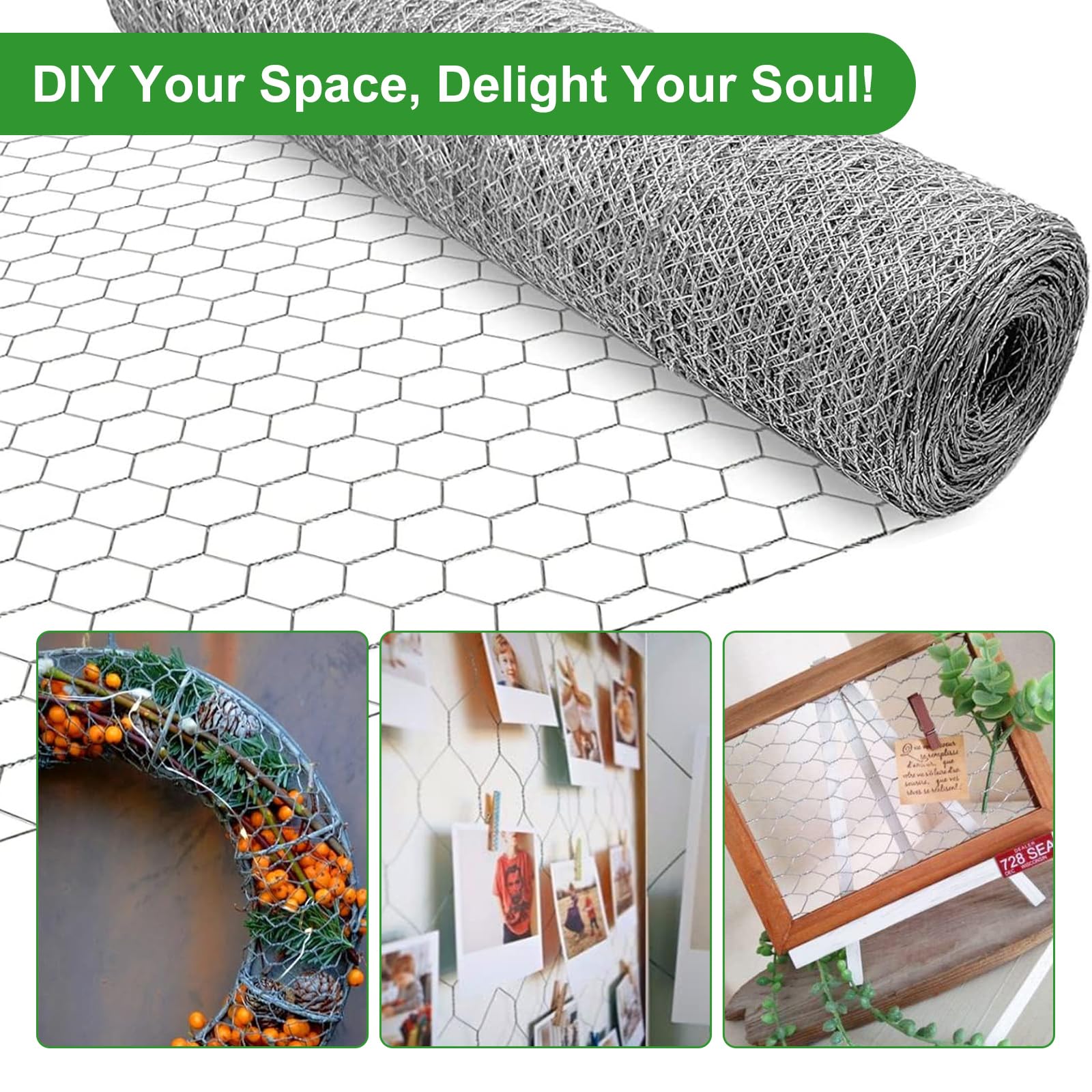 16inX20ft Chicken Wire Fencing Mesh, Heavy Duty Metal Chicken Wire Fence with 50 Ties for Crafts Poultry Gardening Hexagonal Galvanized Hardware Cloth Netting for Chicken Coop Barrier Rabbit Cage