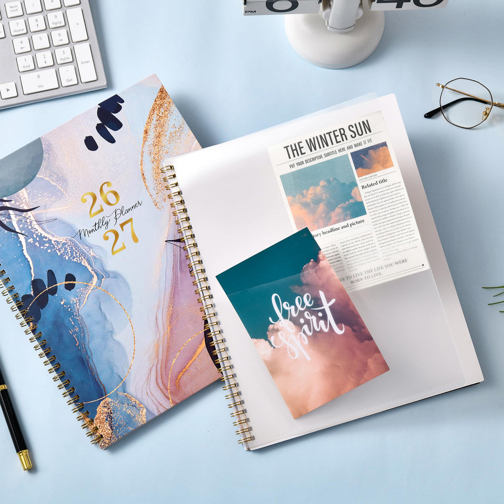 2026-2027 Monthly Planner - JAN 2026 - DEC 2027, 8.5" x 11" 24 Monthly Planner 2026-2027, Calendar Planner with Tabs, Inner Pocket, Thick Paper - Leaf Sand