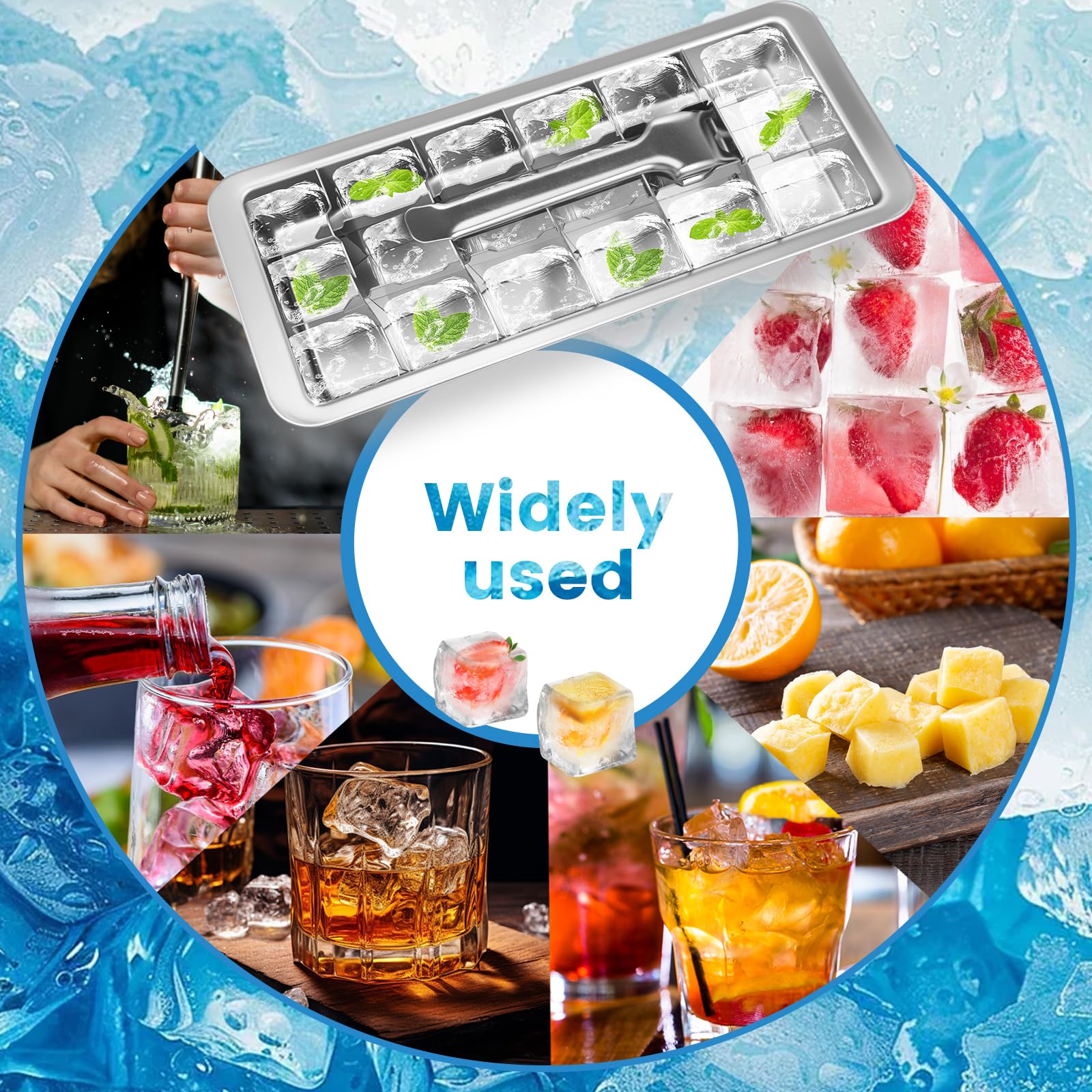 Stainless Steel 18 Slots Ice Tray with Lever, Vintage Style Ice Cube Tray with Clamp, Dishwasher Safe Metal Ice Cubes Mold for Home Kitchen Bar Use