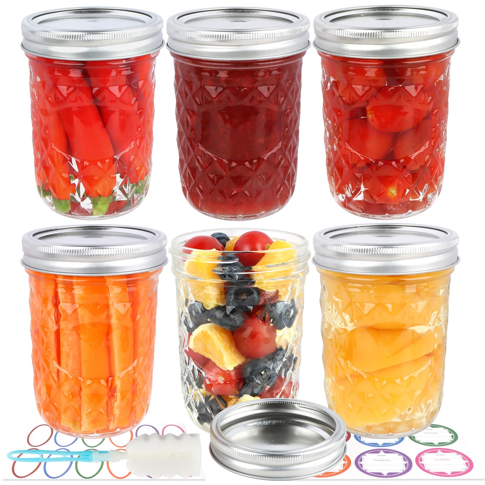 Wide Mouth Mason Jars, 16 oz Glass Canning Jars with Metal Lids and Bands, Set of 6