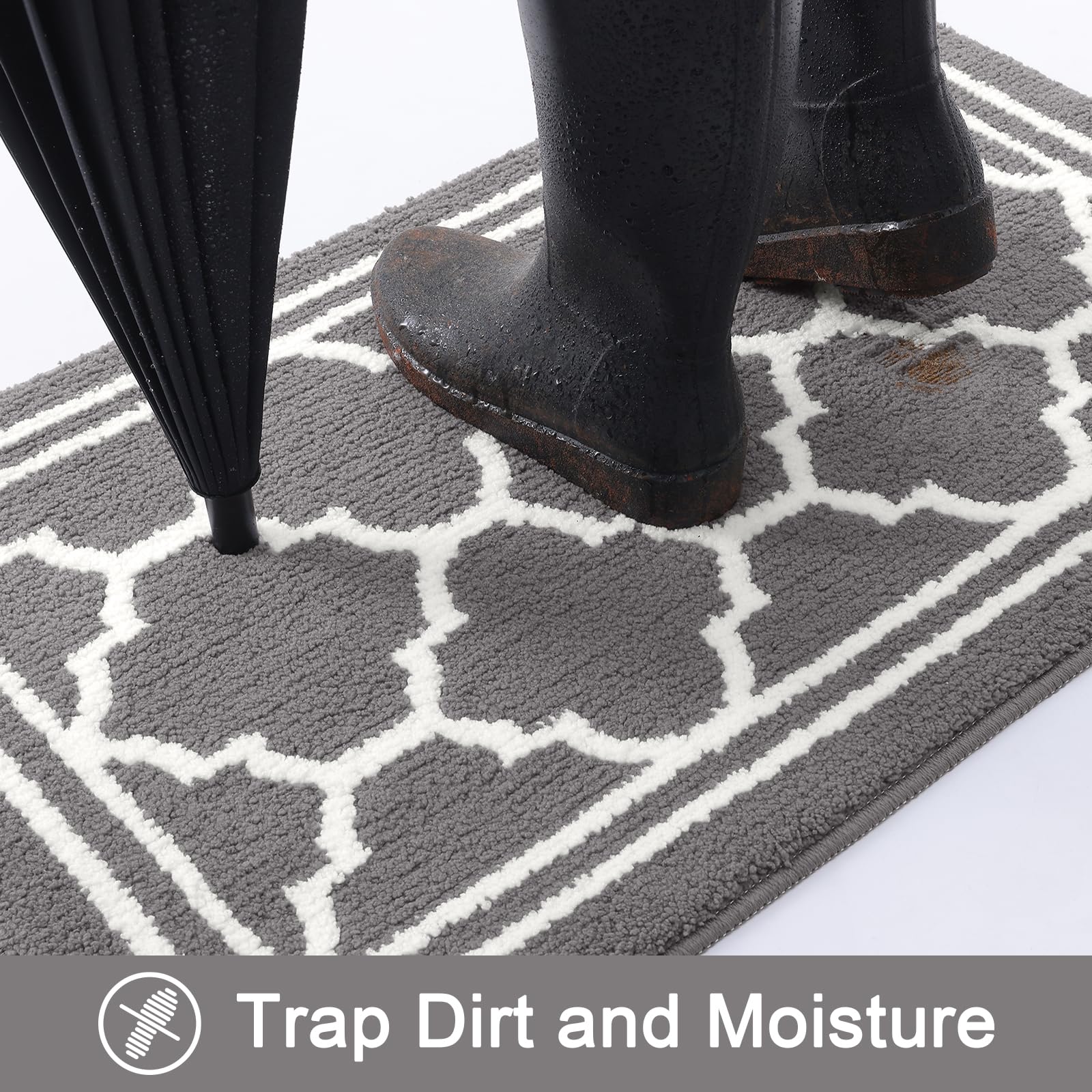 Colorxy Indoor Door Mat, Non-Slip Absorbent Resist Dirt Front Door Mat Indoor, Durable Low-Profile Door Mats Indoor, Washable Winter Entrance Mat Indoor, 32"x20", Grey