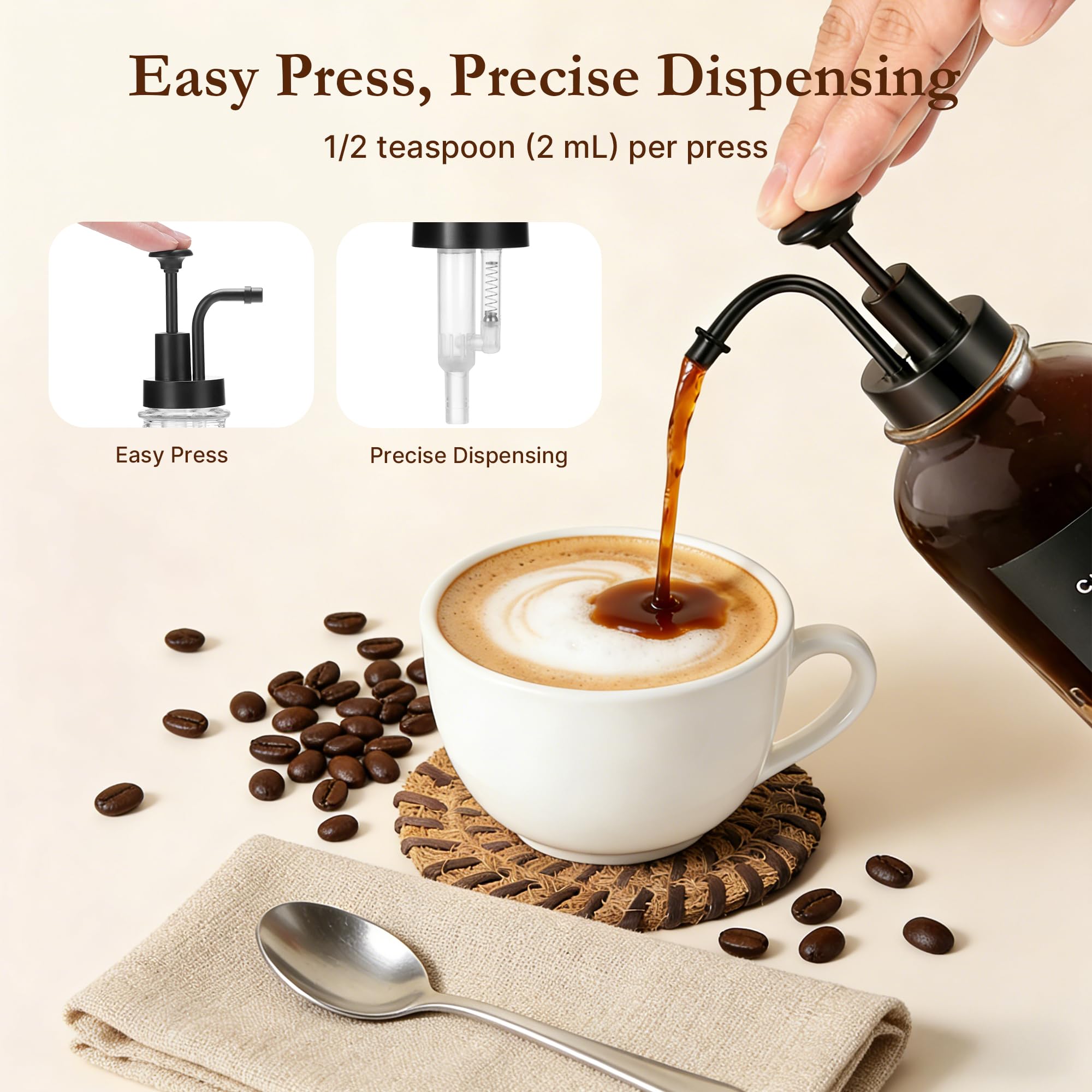 2 Pack Coffee Syrup Dispensers, 16.9oz/500ml Thick Glass Bottles with Pump, Waterproof Labels & DIY Templates, Syrup Dispenser Set for Coffee Bar Accessories, Ideal Gift for Coffee Lovers
