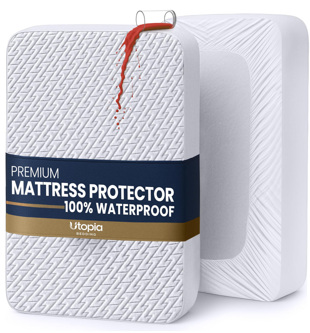 Utopia Bedding Waterproof Mattress Protector Queen Size, Premium 3D Air Soft Fabric Mattress Cover, Fits 17 Inches Deep, Breathable, Fitted Style with Stretchable Pockets