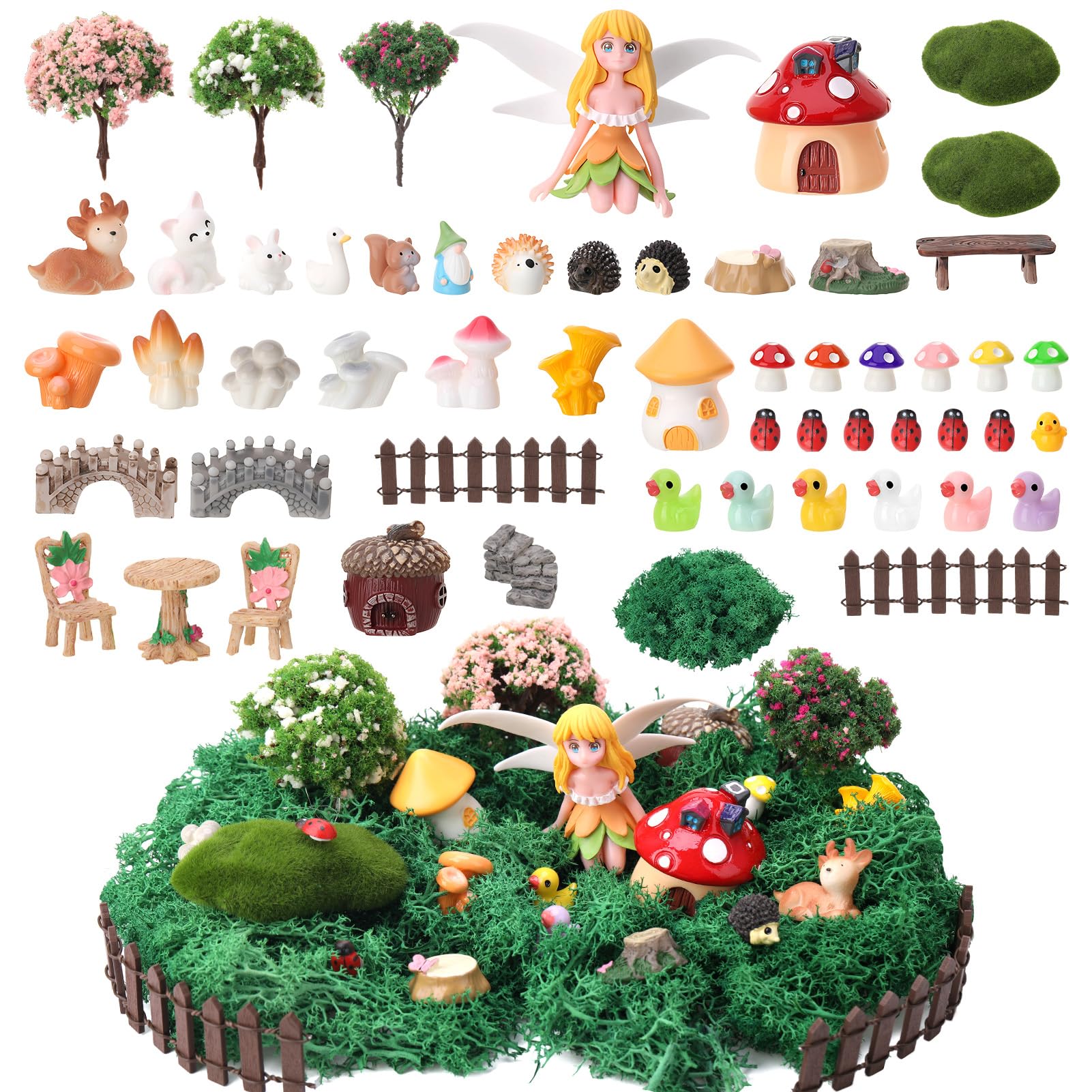 Jspupifip 55 Pcs Miniature Fairy Garden Accessories with Fairy Garden Animals Figurines Supplies Micro Landscape Ornaments Kit for Outdoor House Decor Plant Bonsai Decoration