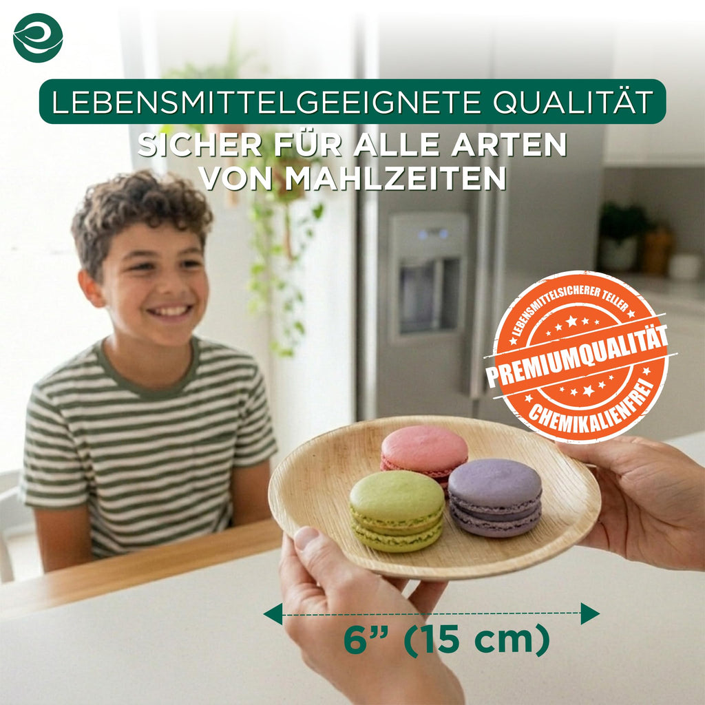 ECO SOUL 6 Inch Disposable Palm Leaf Plates [100 Pack] Premium Food-Safe Heavy Duty Compostable Bamboo Paper Plates for Dessert, Dinner, Apetizers, Weddings, Party, Camping & Catering Events [Round]