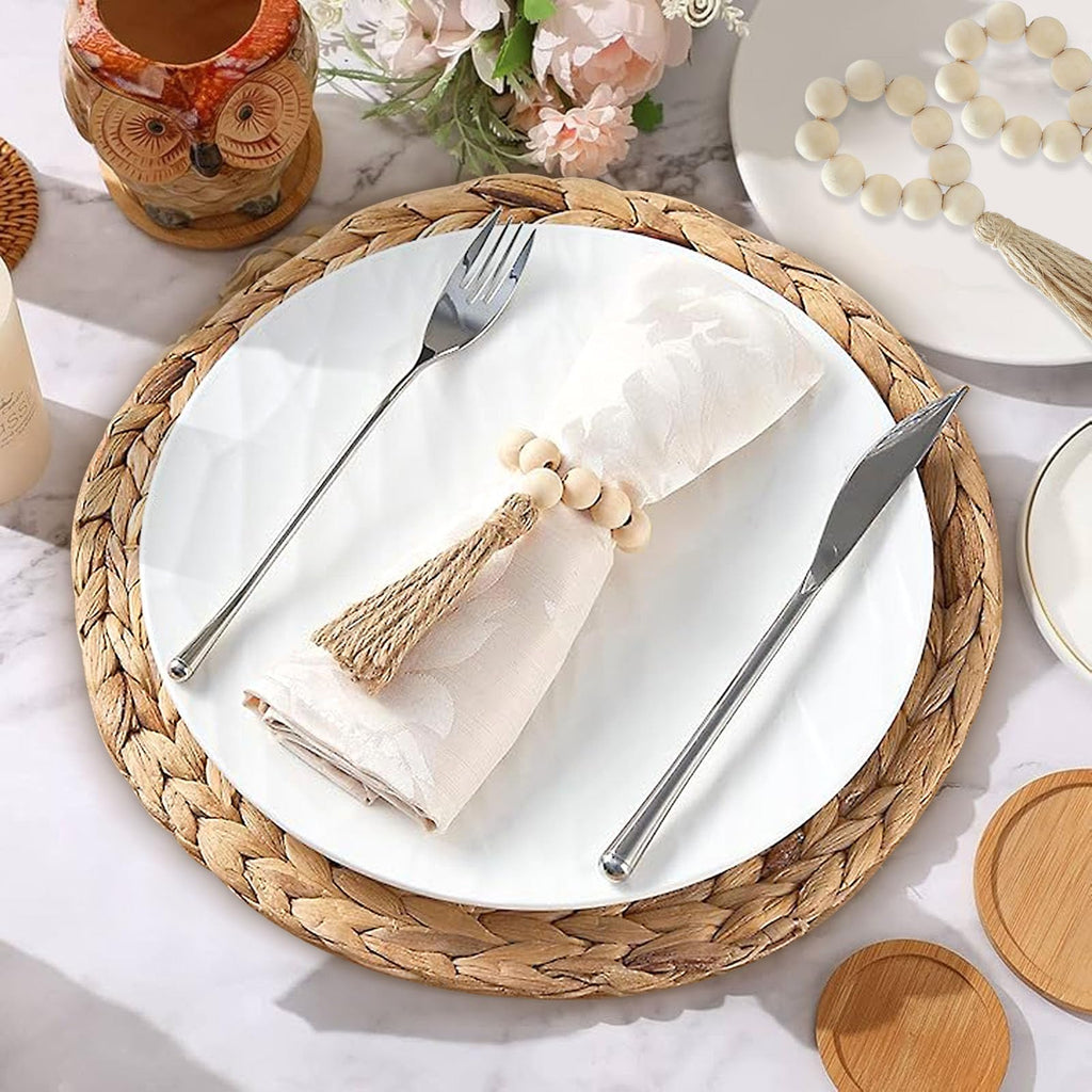 Supkiir 24 Pcs Wood Bead Napkin Rings, Bohemian Napkin Rings Wooden Napkin Ring Rustic Style Table Decor for Wedding Party Home Decoration