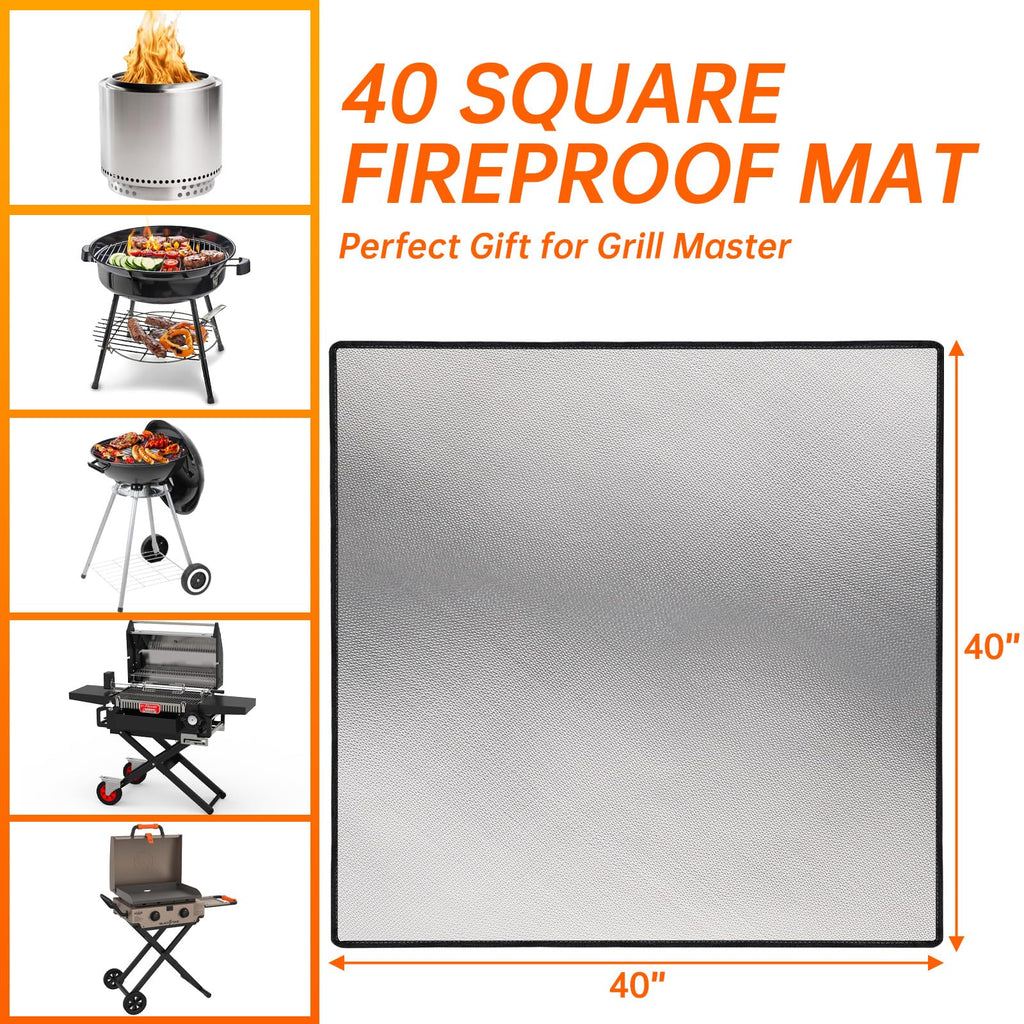 40" Square Fire Pit Mat Grill Mat,DocSafe Fireproof Mat 3 Layers Fire Pit Pad for Deck Patio Grass Outdoor Wood Burning Fire Pit and BBQ Smoker,Easy to Clean,Black & Silver