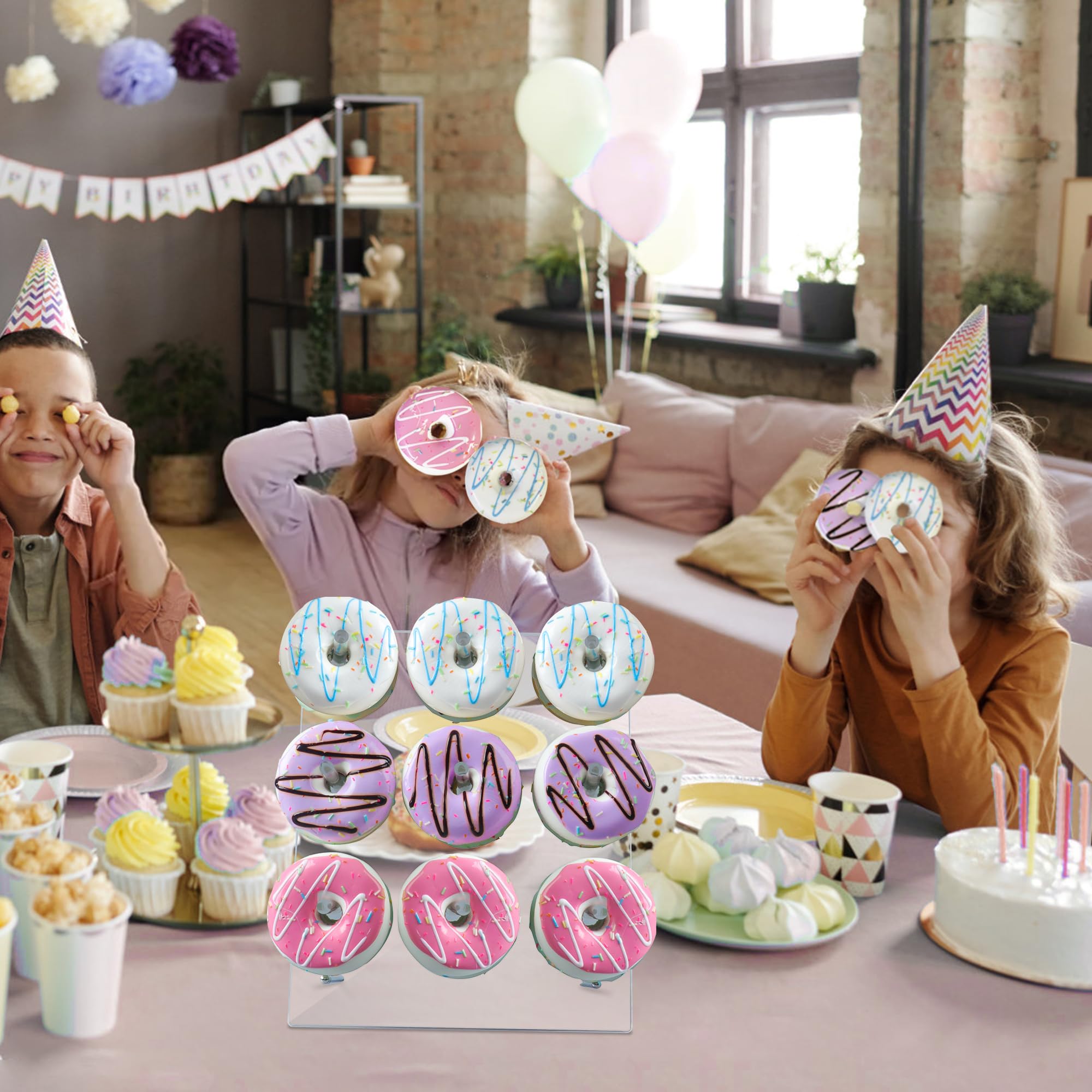 LoveDisplay donut wall, 2 Pack Acrylic Donut Stand, Clear Donut Stands for Dessert Table, 12" X 10'' Donut Wall Display Stand for Birthday, Wedding, Baby Shower, Christmas, Party