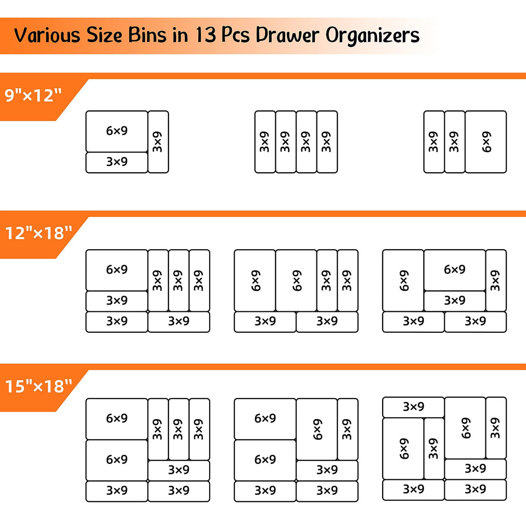 BYCY Office Drawer Organizers Bins Junk Drawer Organizers Tray Storage Dividers for Office Desk Dress Makeup (13pcs 2Size)