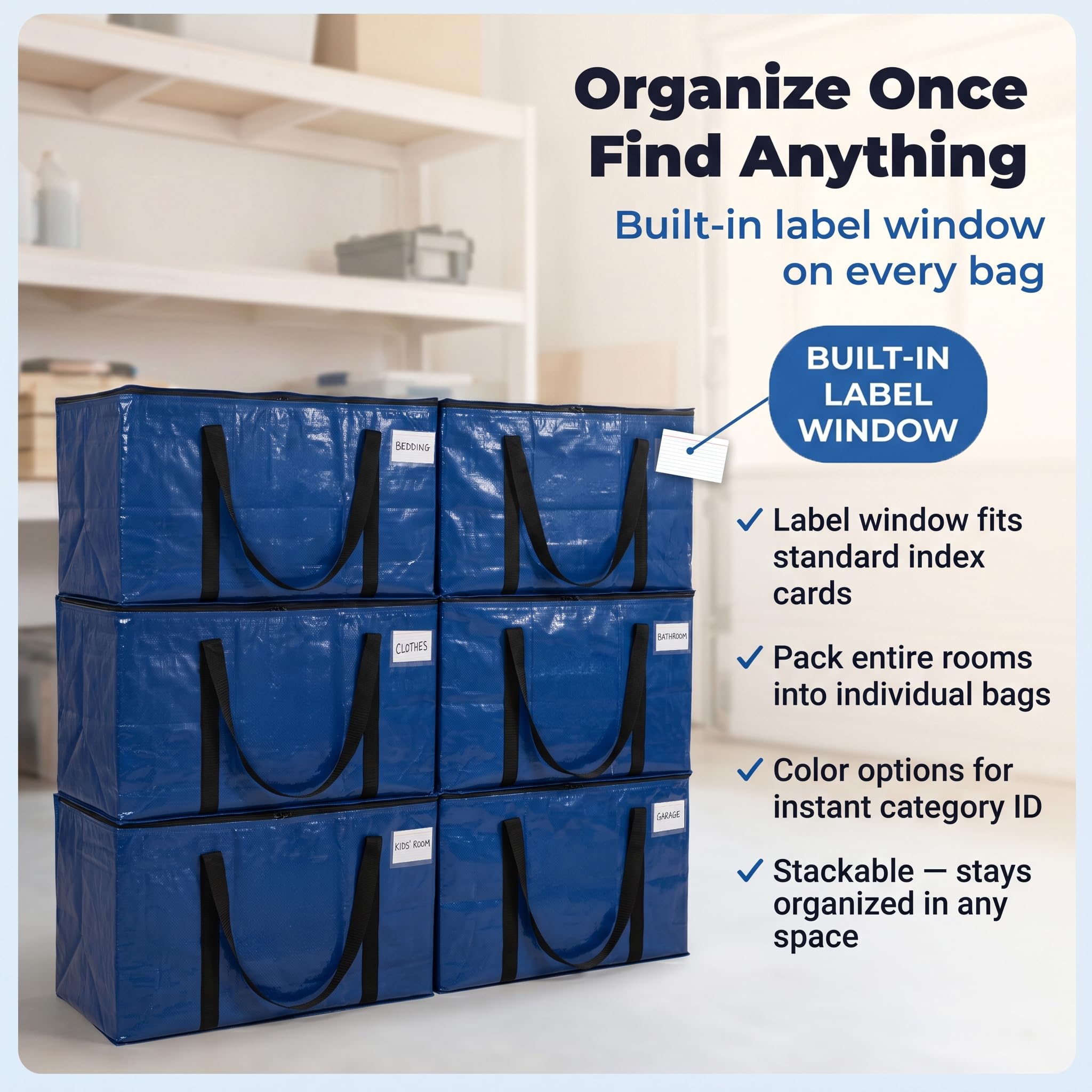 ClearSpace Heavy Duty Storage Bag - Large Moving Boxes with Backpack Straps, Zippers & Handles - Perfect for Traveling, Camping, Christmas Decorations, 4 Pack