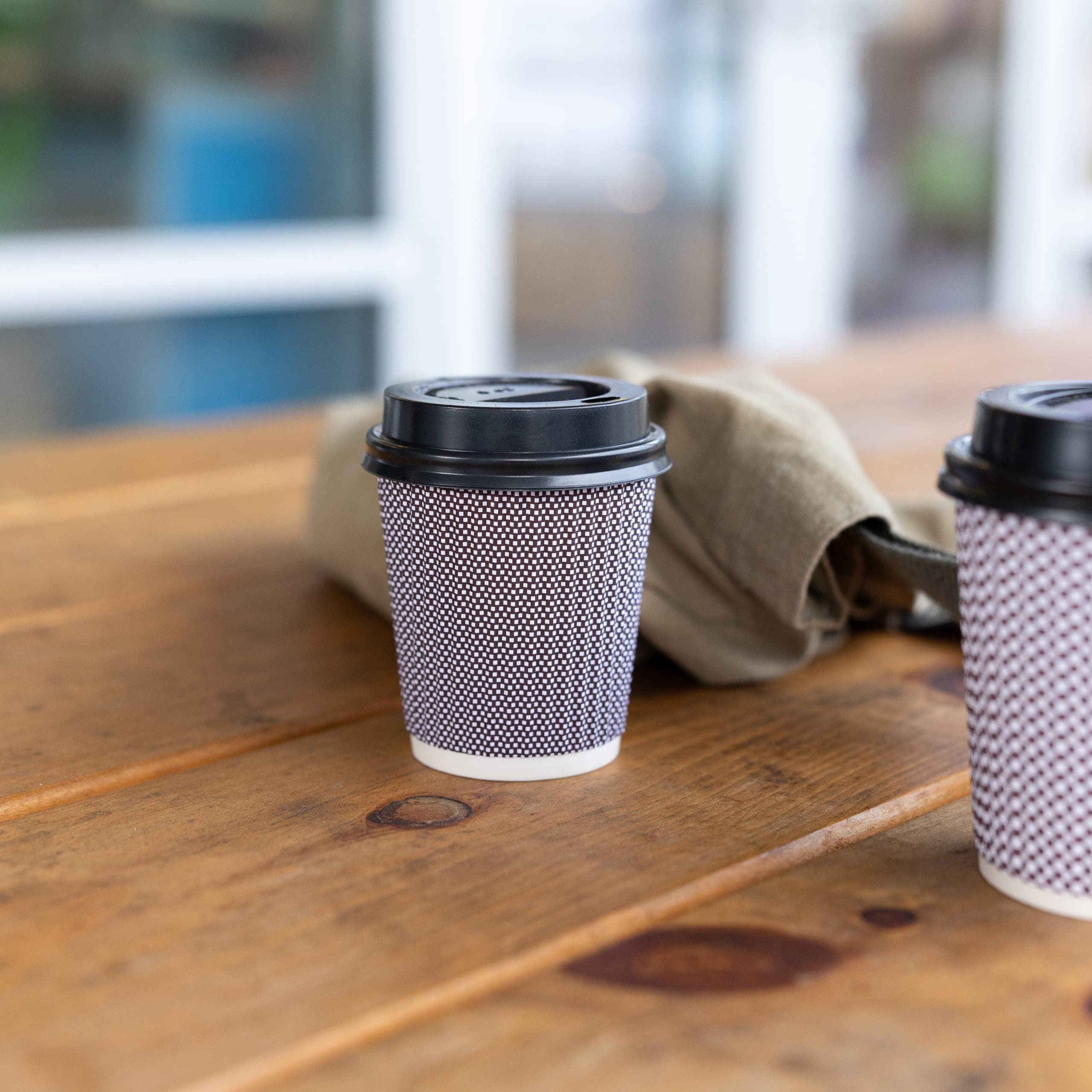 Blue Lake 8 oz Disposable Coffee Cups with lids, 100 Count, Premium Double Wall Insulated Hot Beverage Cups, No Need for Sleeves