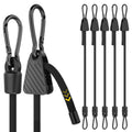 Rugtol Adjustable Bungee Cords with Hooks, 6 Pack Heavy Duty Outdoor Carabiner Bungee Cord, Black Super Elastic Bungee Straps Easily Adjust from 7" to 48", Great for Cargo, Camping, Bike Racks, Tents