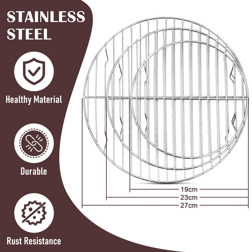Round Cooling Rack, HaSteeL 3 Pcs Stainless Steel Steaming Roasting Grilling Baking Racks, Non-stick Wire Rack for Air Fryer, Pressure Cooker, Non-toxic & Rust Free, Oven & Dishwasher Safe -19/23/27cm