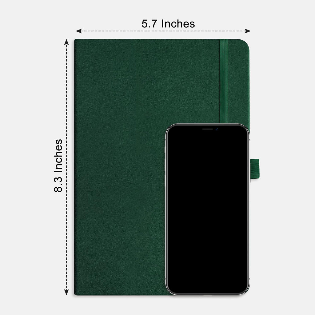 RETTACY Lined Journal Notebook, 2-Pack, 192 Numbered Pages per Pack, A5 Medium Size (14.5 × 21 cm), for Men & Women, Writing, Work, Leather Hardcover, 100 GSM Thick Paper (Black & Green)