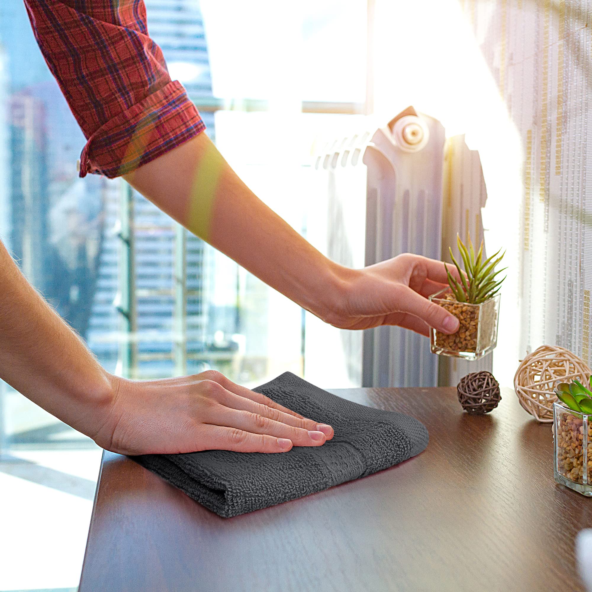 Utopia Towels Premium Washcloth Set, 12 by 12 Inches, 600 GSM 100% Cotton Face Cloths, Highly Absorbent and Soft Feel Fingertip Towels, 12 Pack, Grey