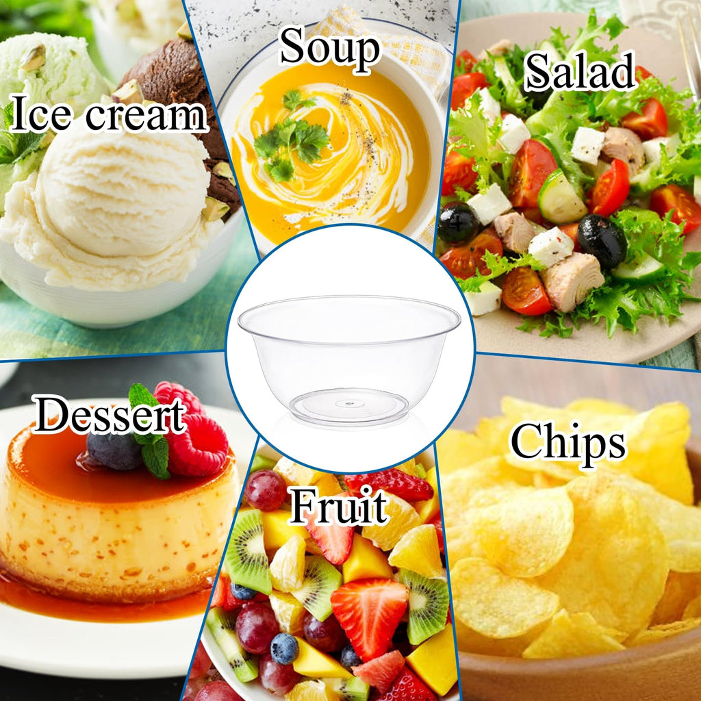 Tebery 100 Pack Clear Premium Plastic Bowls, 12 OZ Hard Soup Bowl Salad Bowl, Dessert Size Party Bowls for Wedding, Catering, Parties, Buffets, Events, Or Everyday Use