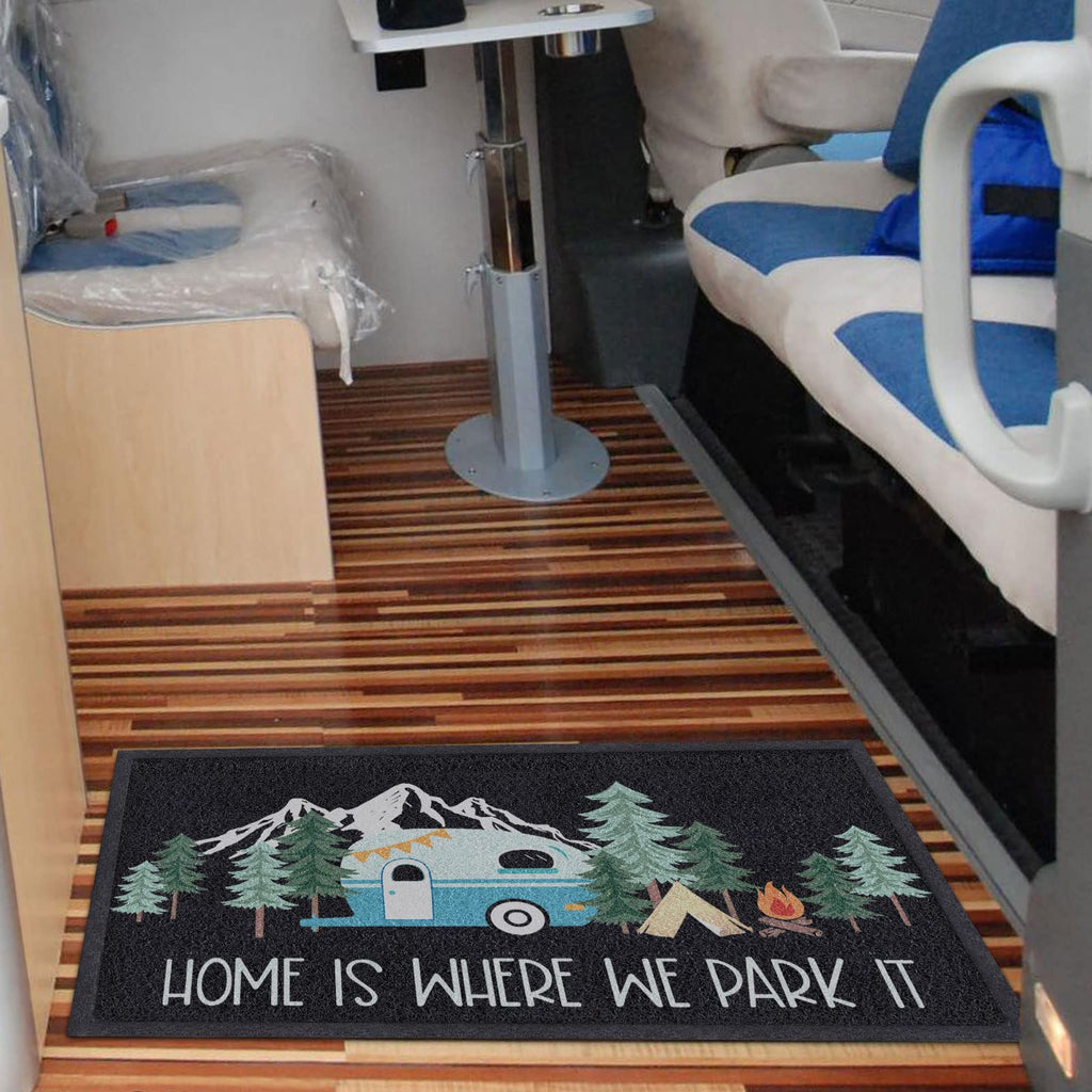 comfoyar Camper RV Door Mat, 17" x30'', Home is Where We Park It Camping Floor Mats, Welcome Mat with Rubber Backing for Shoe Scraper, Non Slip, Easy to Clean Floor Mat Rug for Outside Camper Decor