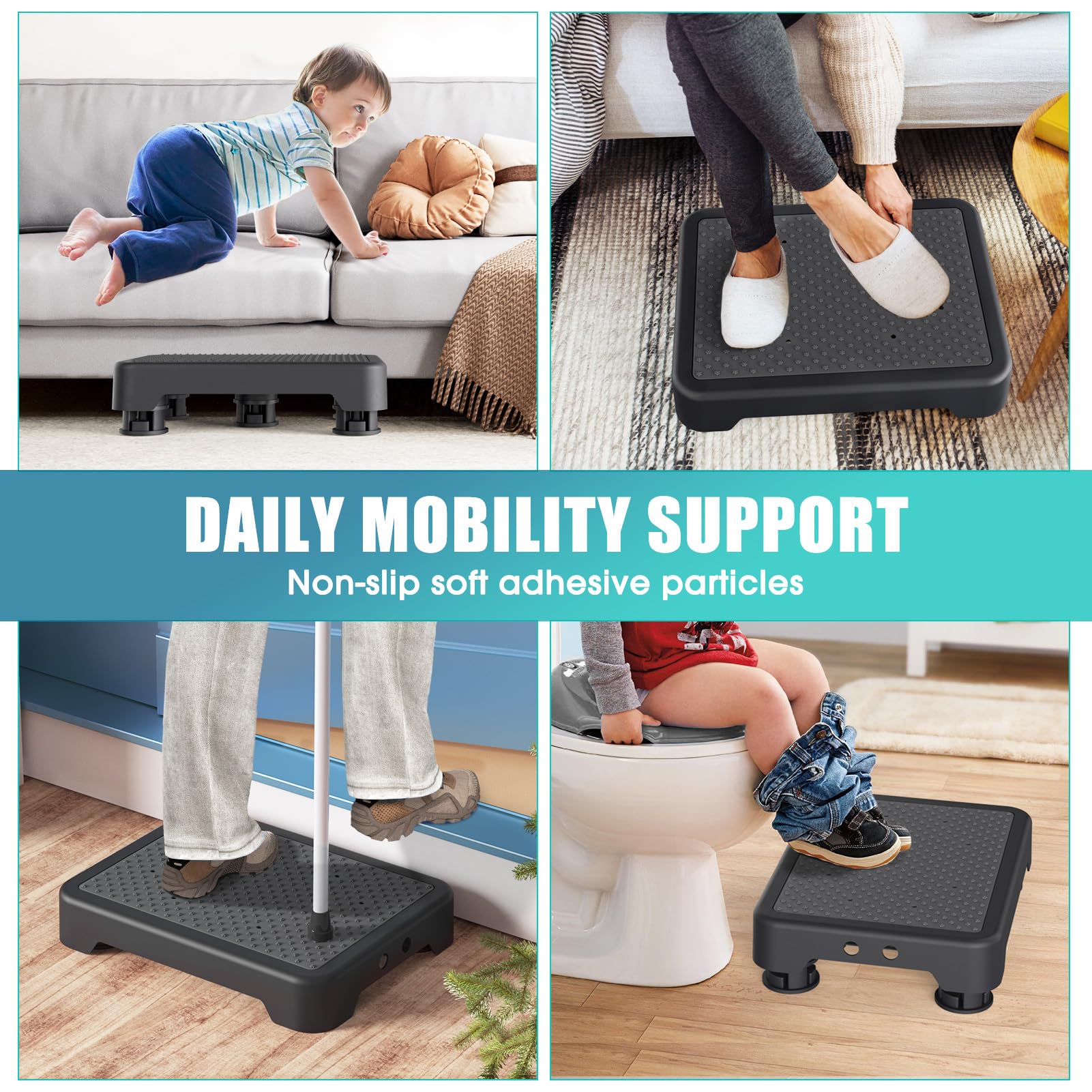 SPACELEAD Mobility Step Stool for Adults & Seniors, Indoor/Outdoor Portable Stair Assist, Anti-Slip Bathroom Step Stool, Platform Step for Kitchen, Office, and Bedroom, 600lbs Capacity, Black-Black