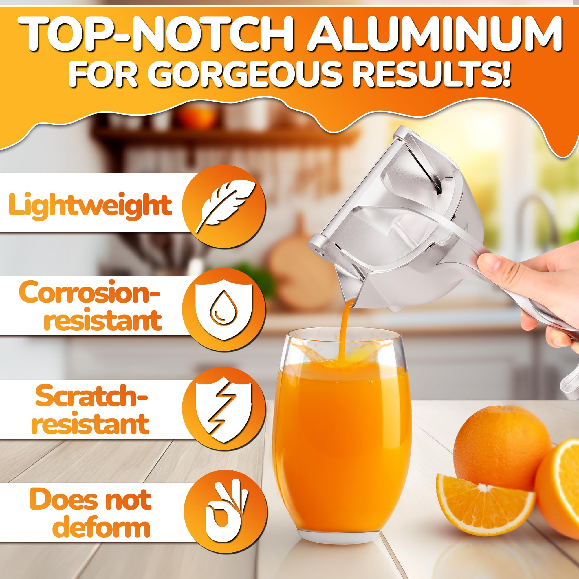 Aluminum Alloy Fresh Fruit Juice Extractor - Juice Squeezer Handheld, Ergonomic Grip, Easy to Use, 9.8" Length Hand Juicer Squeezer with 0.6L Capacity, Efficient Extraction of Citrus, and Other Fruits