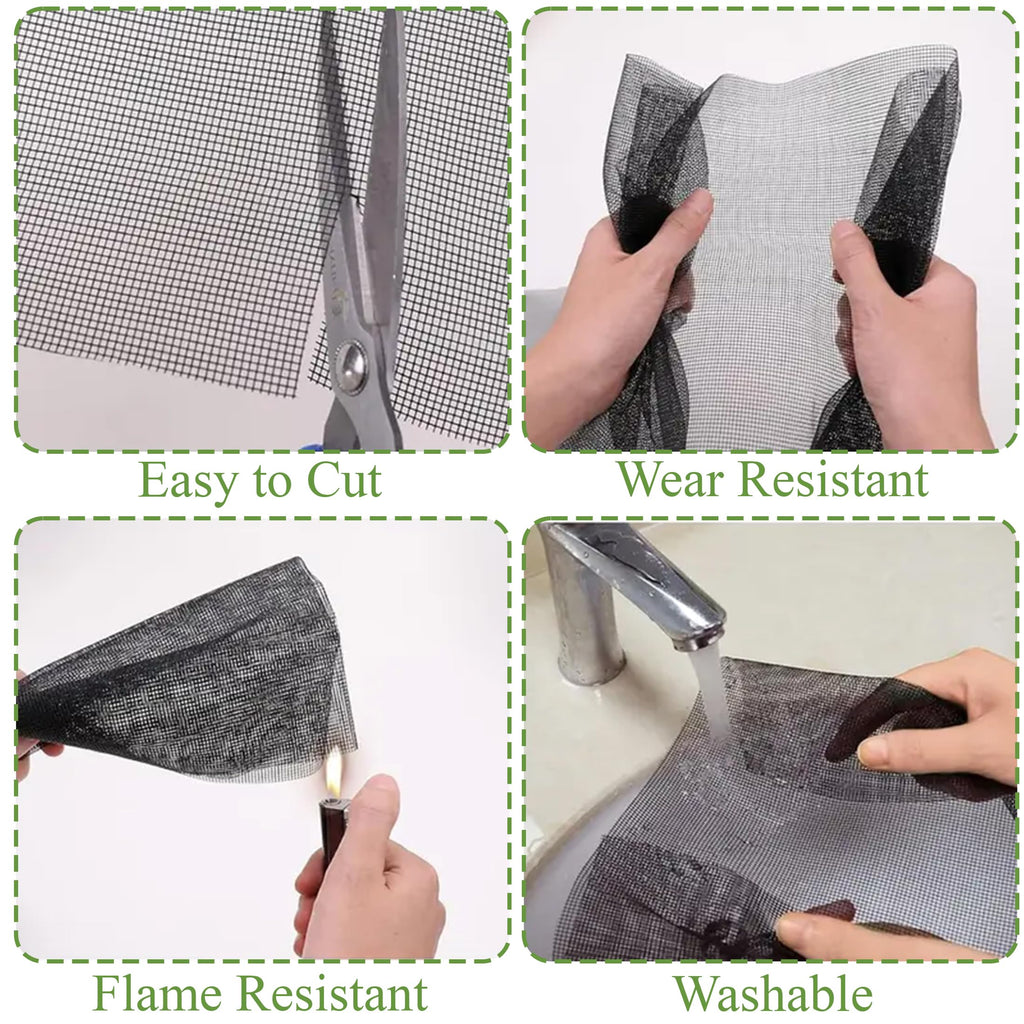 Tsxcnaa Window Screen Repair Kit, 39" x 78" (100 x 200 cm) Window Screen Mesh, Durable Fiberglass with Full Screen Repair Kit for Windows, Sliding Doors, Patio, and Porch Screens (Black)