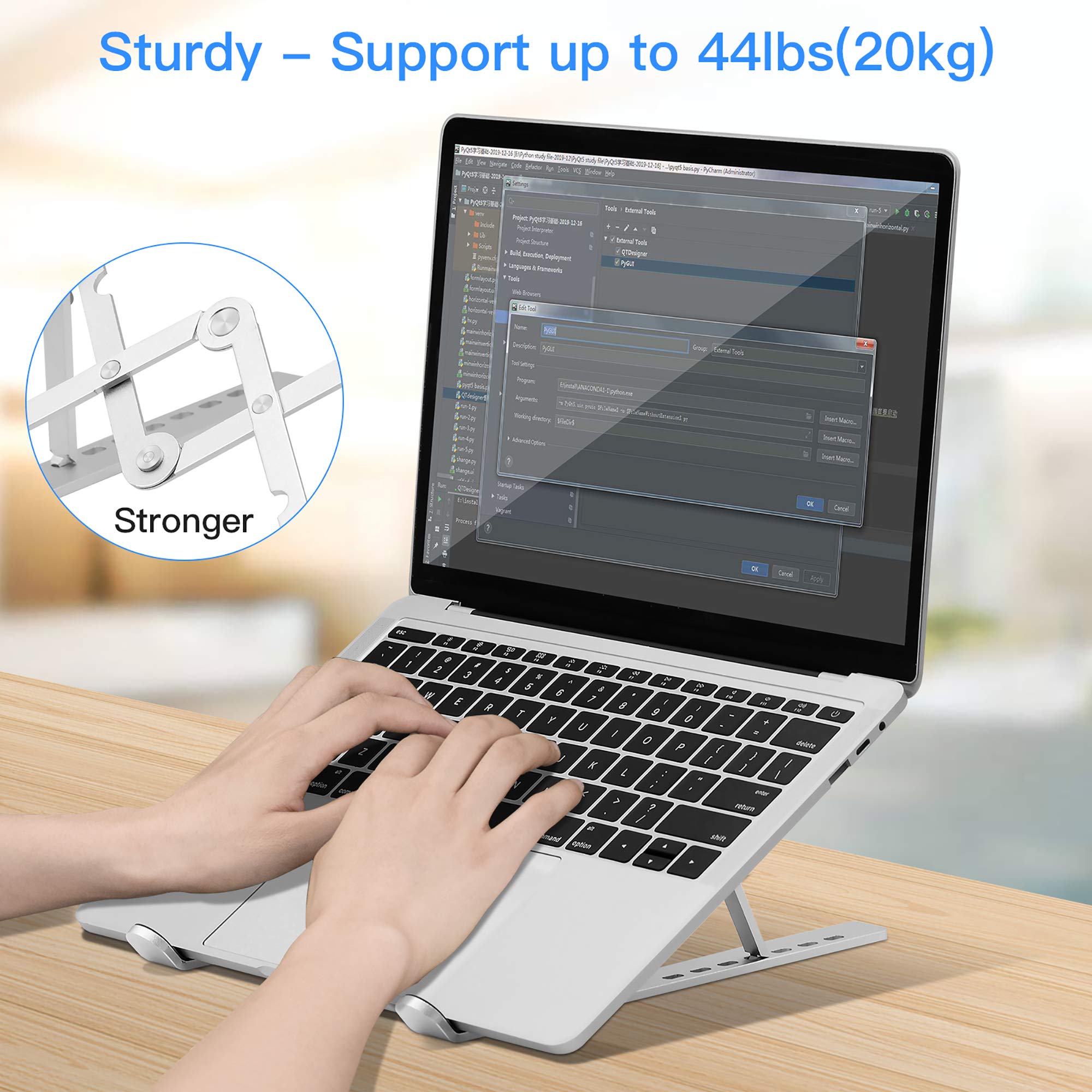 Adjustable Laptop Stand, Portable Folding Laptop Riser, 7-Levels Ventilated Aluminum Laptop Holder for Desk, Ergonomic Universal Computer Stand, Compatible with 9-17" Laptop, Silver