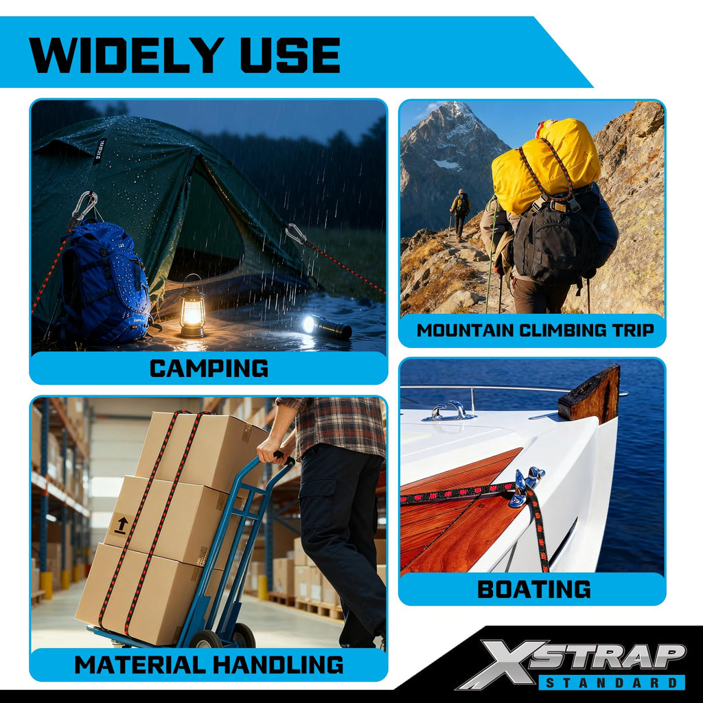 XSTRAP STANDARD 6PK Bungee Cords with Carabiners 24 Inch Heavy Duty Straps Strong Elastic Rope Locks onto Anchor Points of Luggage Rack/Cargo/Camping