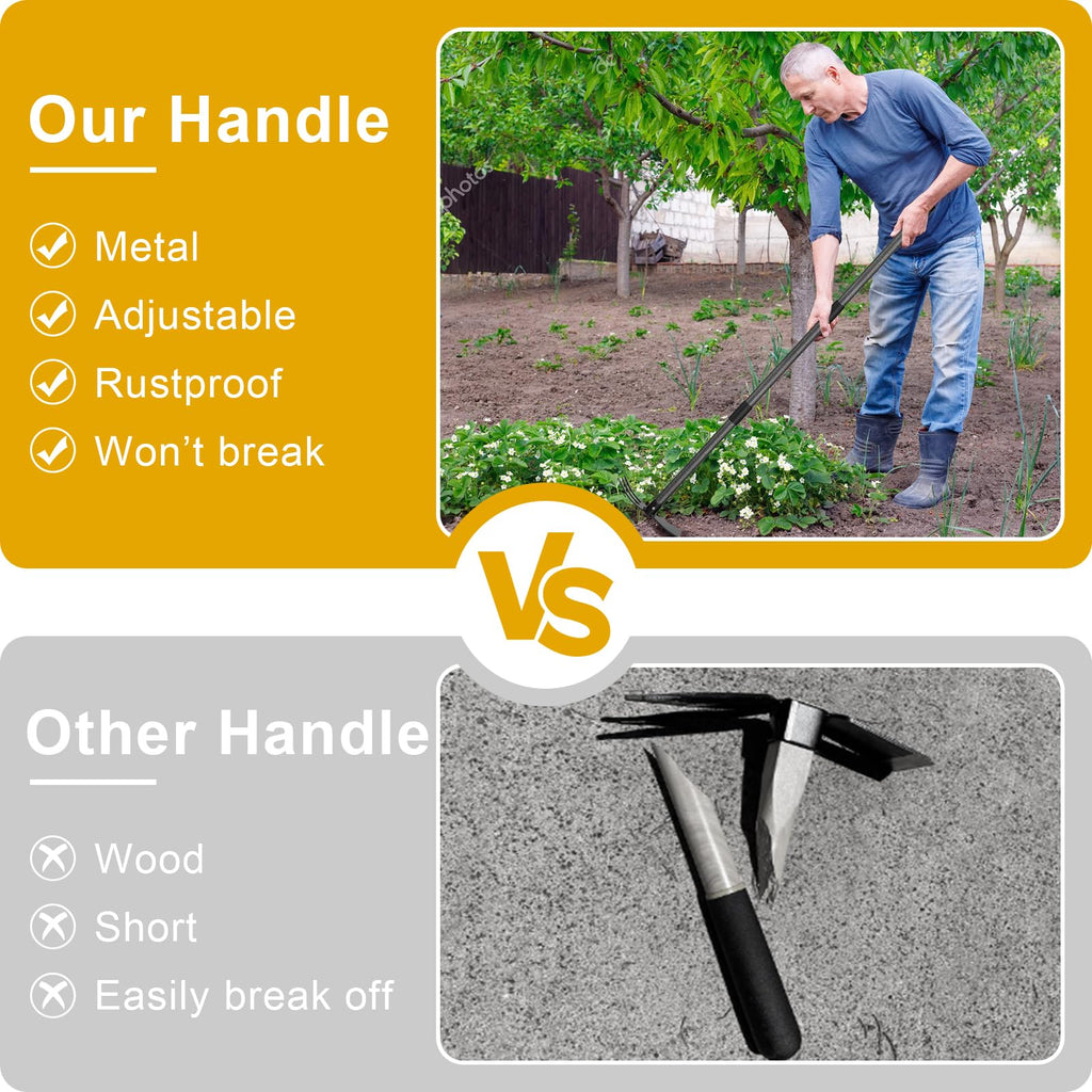 Garden Tool Hoe and Cultivator Hand Tiller with 45inch Adjustable Handle,Heavy Duty Garden Rake with Hoe, Hand Garden Tools Sturdy Sharp