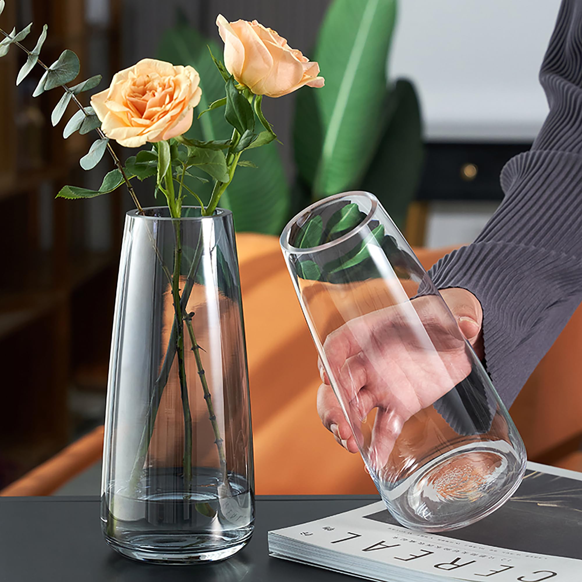 FANTESTICRYAN Ins Modern Glass Vase Irised Crystal Clear Glass Vase for Home Office Decor (Crystal Clear)