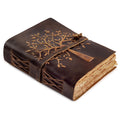 LEATHER VILLAGE Tree of Life Journal - 8 X 6 inches - Brown - 200 Antique Deckle Edge Handmade Paper – Book of Shadows - Vintage Leather Bound Journal for Women & Men