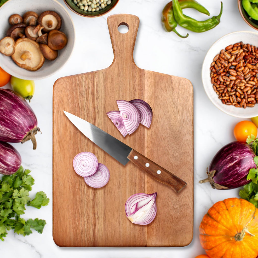 Gtencemen Acacia Wood Cutting Board with Handle Best Cheese for Charcuterie Board Kitchen Wooden Chopping Block for Meat Vegetable Bread Fruit Serving Board Wood Butcher Block Carving Board, 17" X 10"