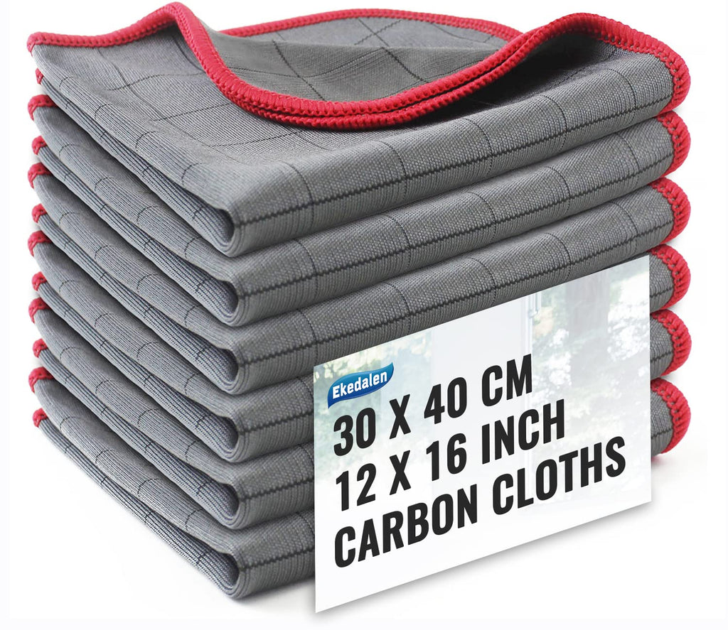 Ekedalen Carbon Microfiber Cloth Lint Free Glass Cleaning Cloths Streak Free Miracle Kitchen Towel for Polishing Window Mirror Dish Stainless Steel 40 x 30 cm, 6 Pack, 400GSM