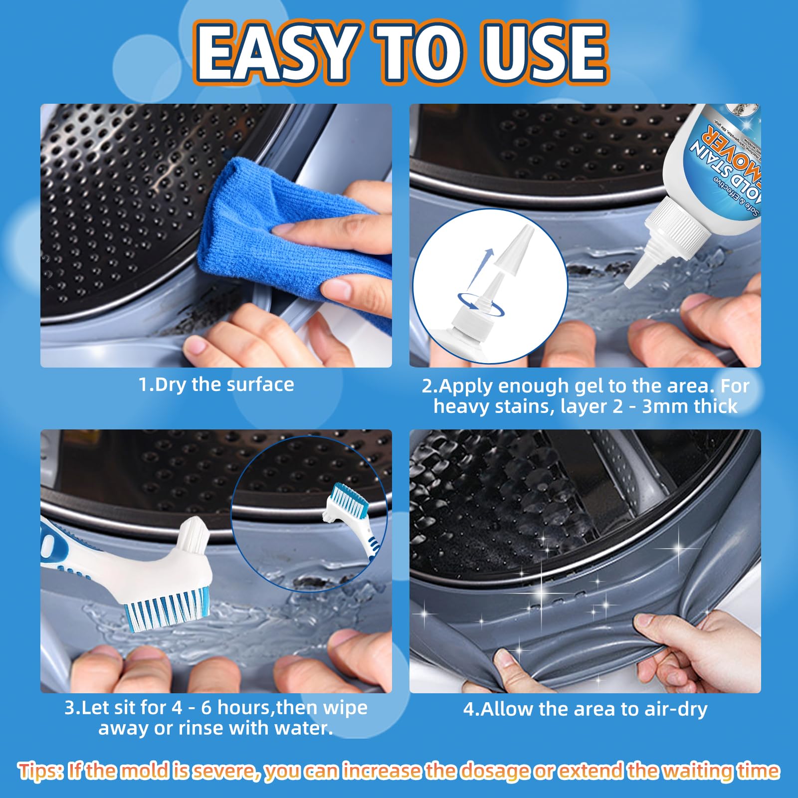 Aarovibe Mold Stain Remover Gel, 8 fl oz Heavy Duty Washing Machine Cleaner for Front Loader Washing Machine Seal, Bathroom Grout, Shower, Caulk - Front Load Washer Cleaning Solution
